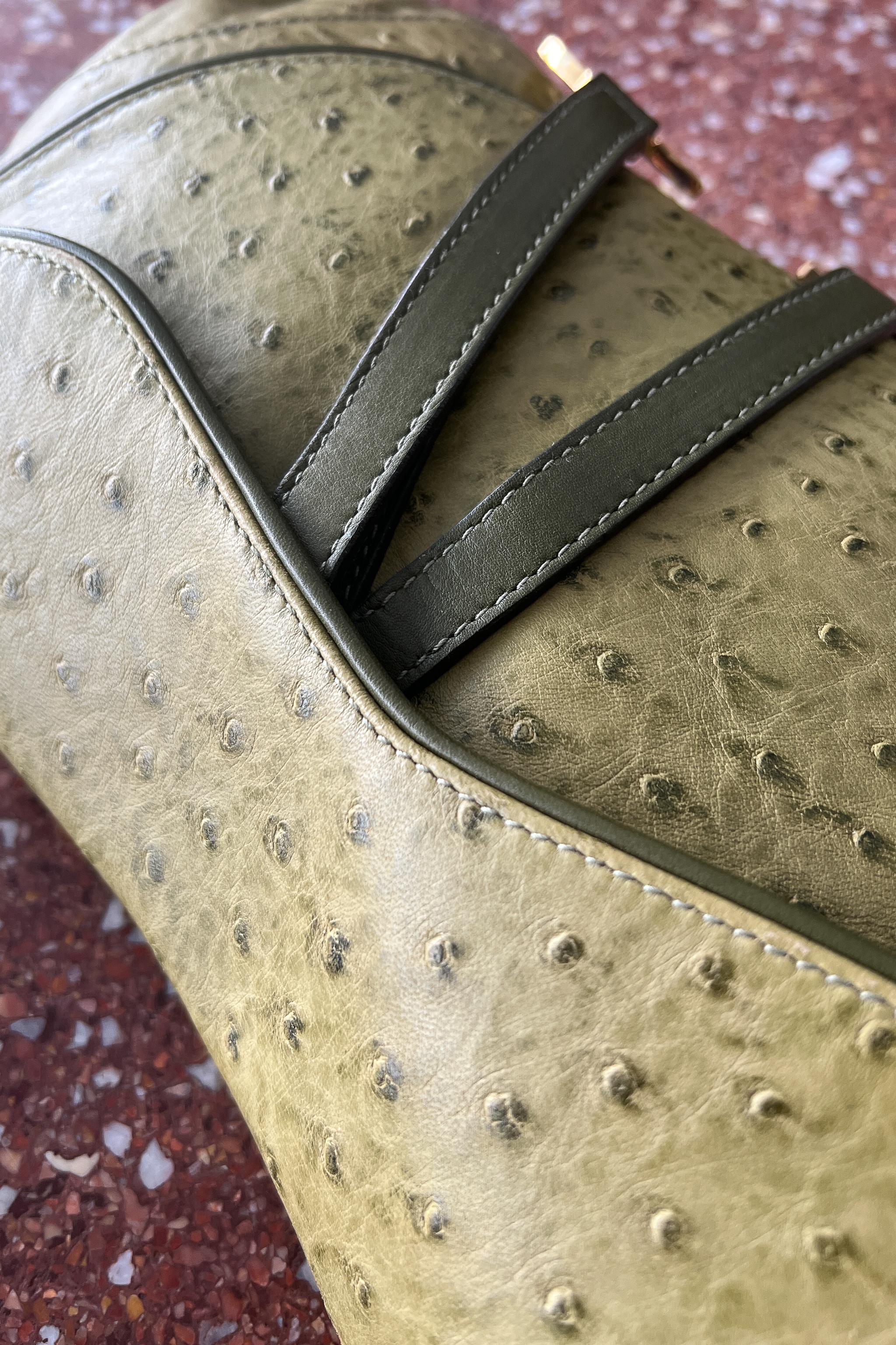 Christian Dior By John Galliano Chartreuse Green Saddle Bag w Ostrich Print 6