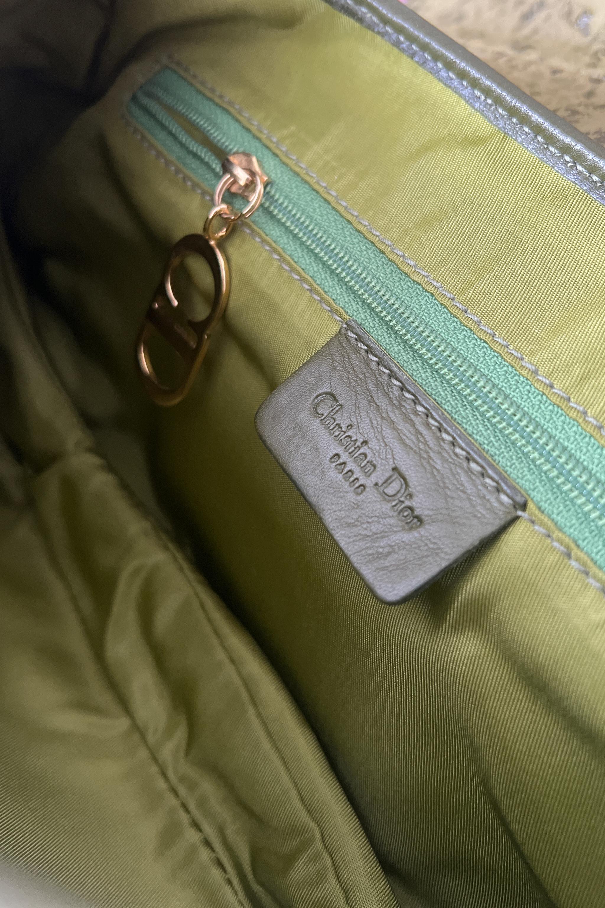 Christian Dior By John Galliano Chartreuse Green Saddle Bag w Ostrich Print 9