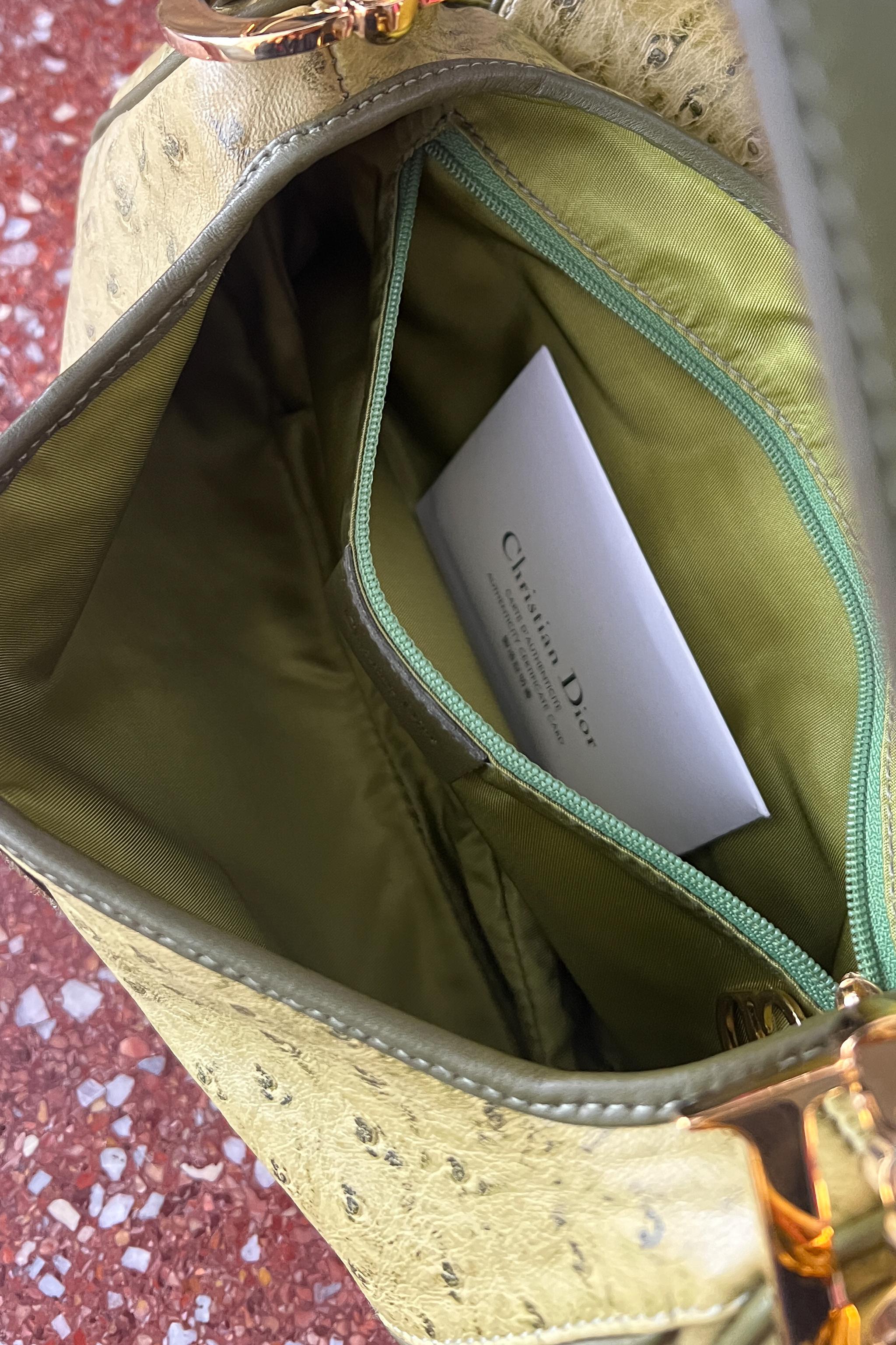 Christian Dior By John Galliano Chartreuse Green Saddle Bag w Ostrich Print 10