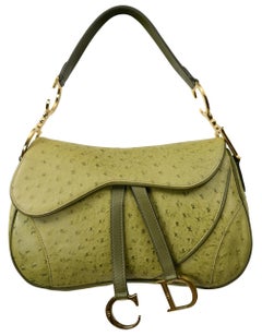 Christian Dior By John Galliano Chartreuse Green Saddle Bag w Ostrich Print