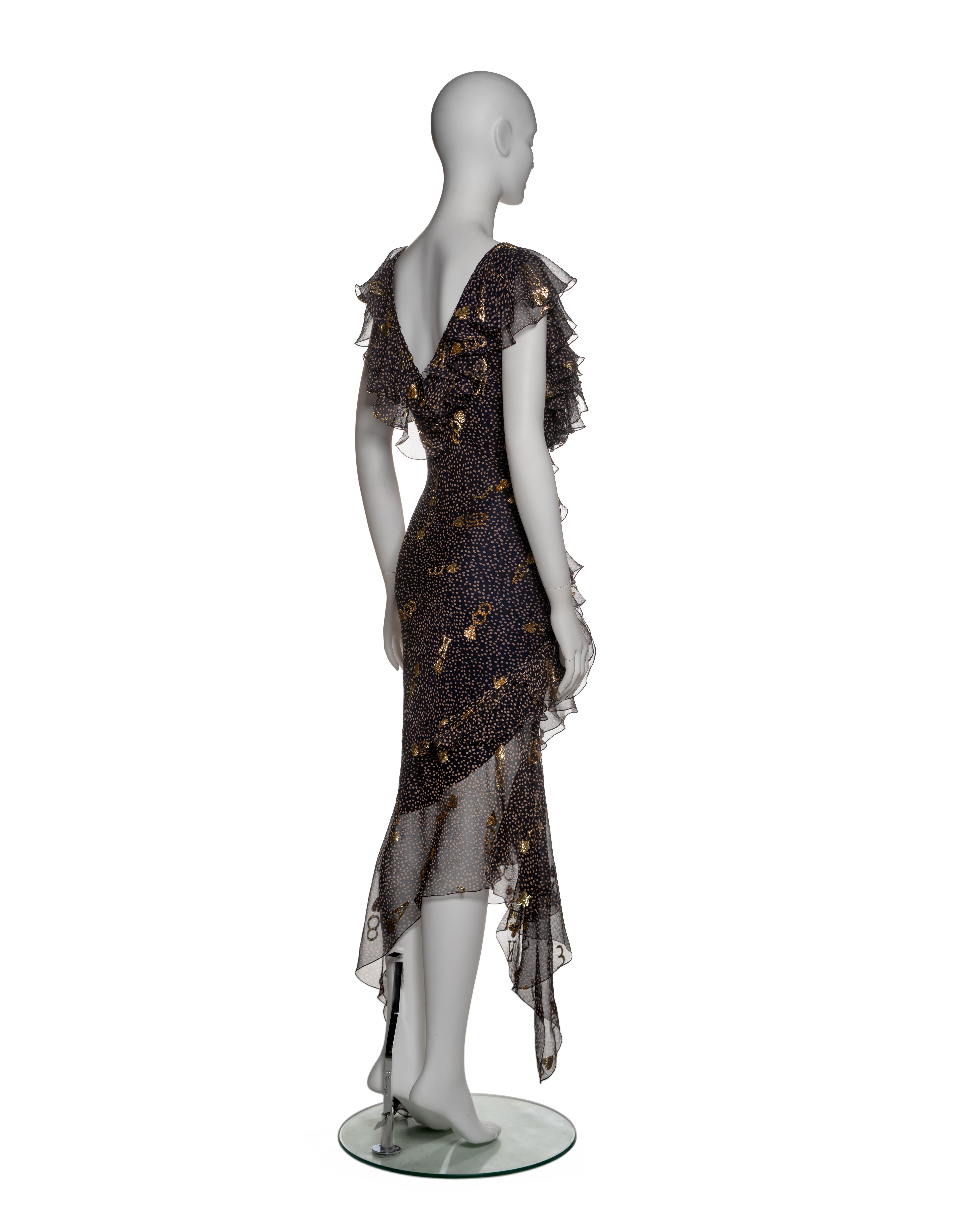 Christian Dior by John Galliano Chiffon Dress with Gold Motifs, SS 2001 For Sale 5