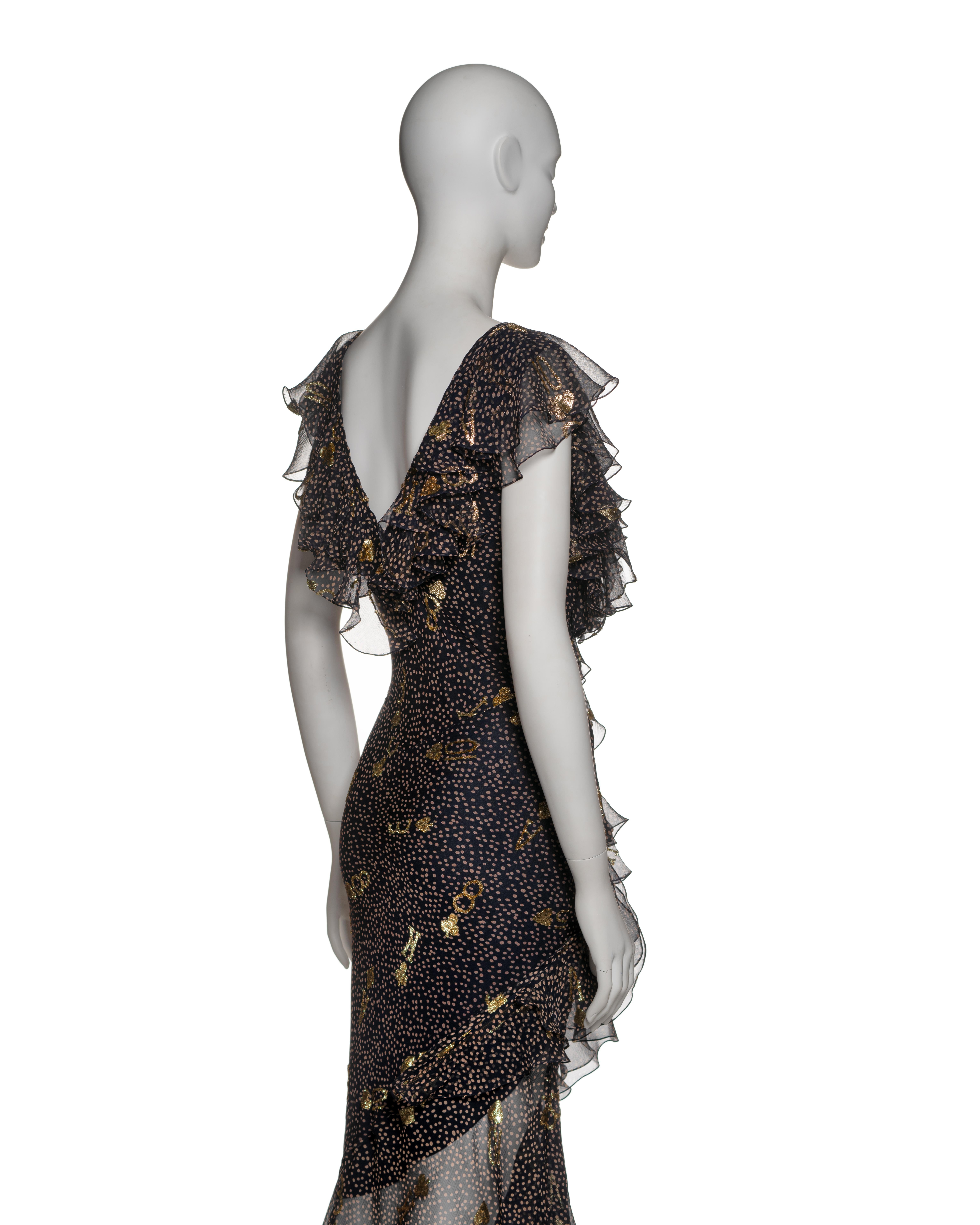 Christian Dior by John Galliano Chiffon Dress with Gold Motifs, SS 2001 For Sale 6