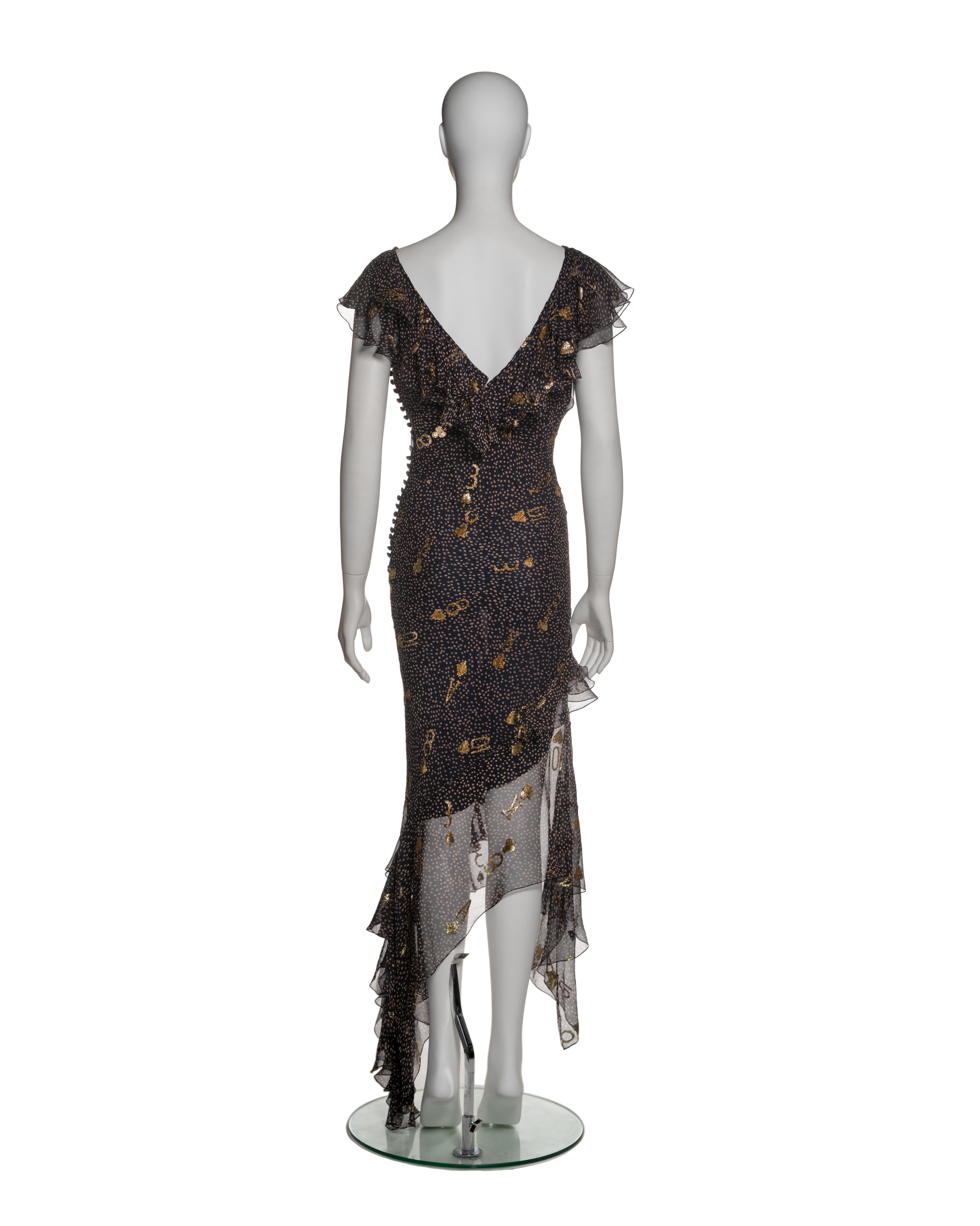 Christian Dior by John Galliano Chiffon Dress with Gold Motifs, SS 2001 For Sale 7