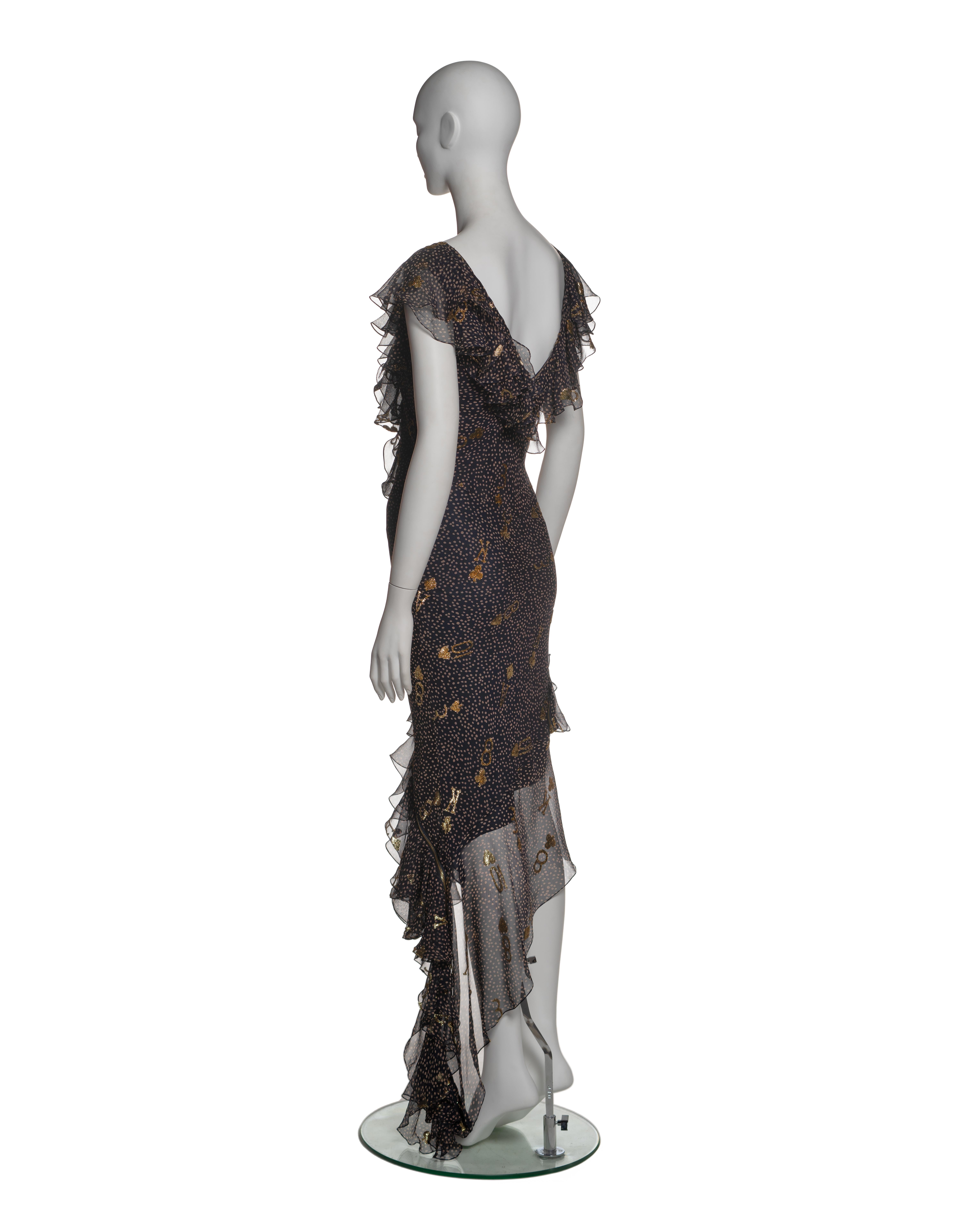 Christian Dior by John Galliano Chiffon Dress with Gold Motifs, SS 2001 For Sale 8