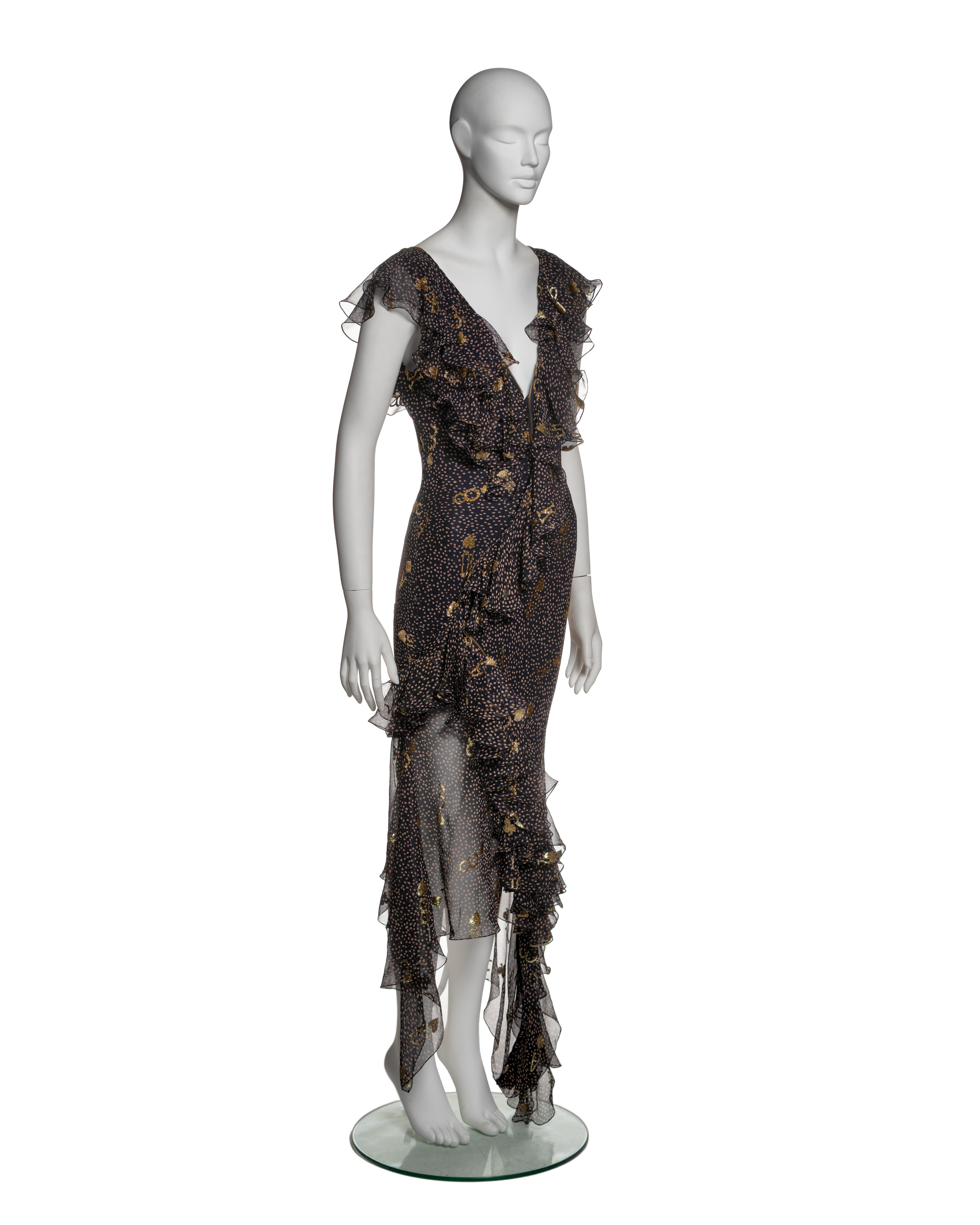 Christian Dior by John Galliano Chiffon Dress with Gold Motifs, SS 2001 For Sale 1