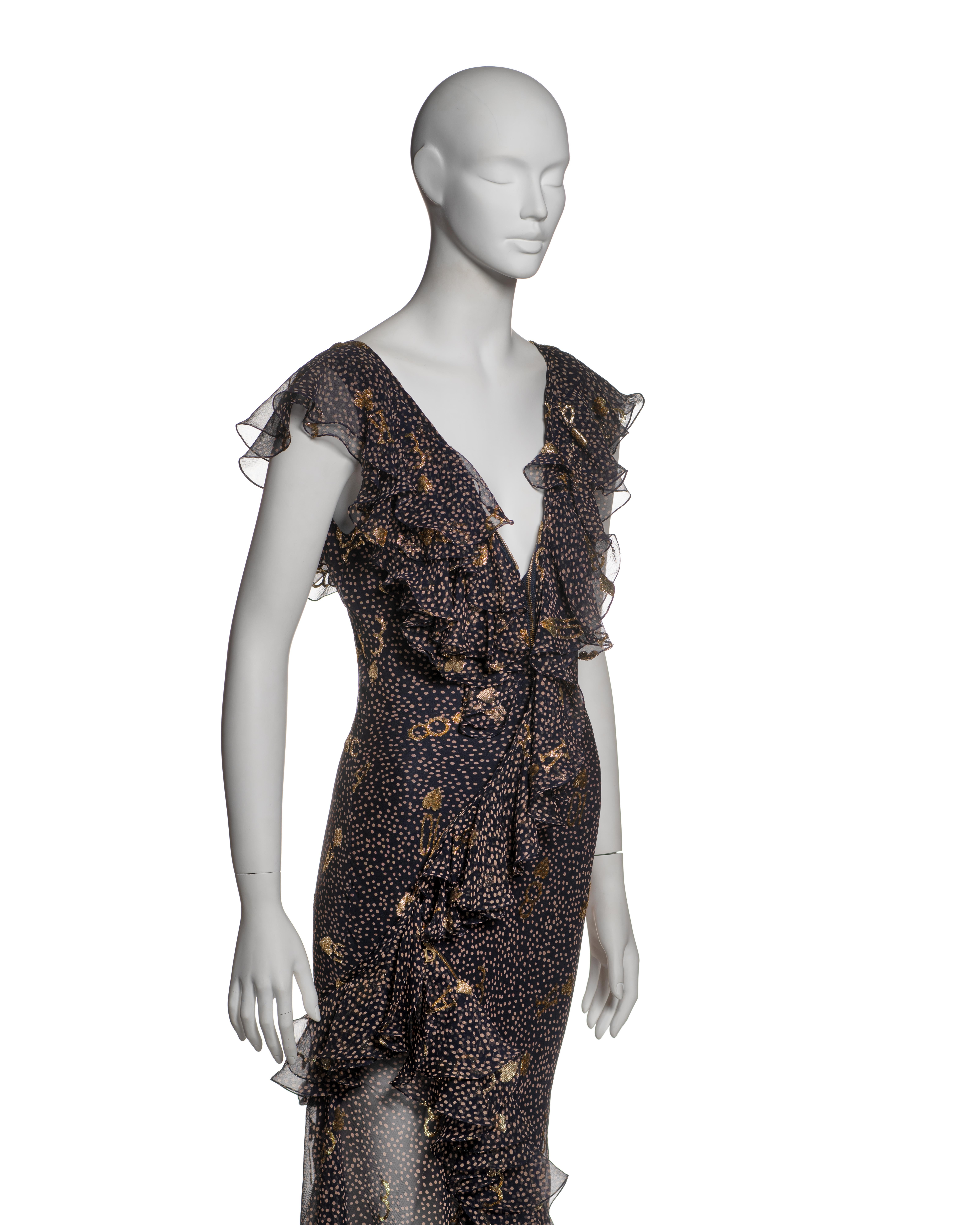 Christian Dior by John Galliano Chiffon Dress with Gold Motifs, SS 2001 For Sale 2