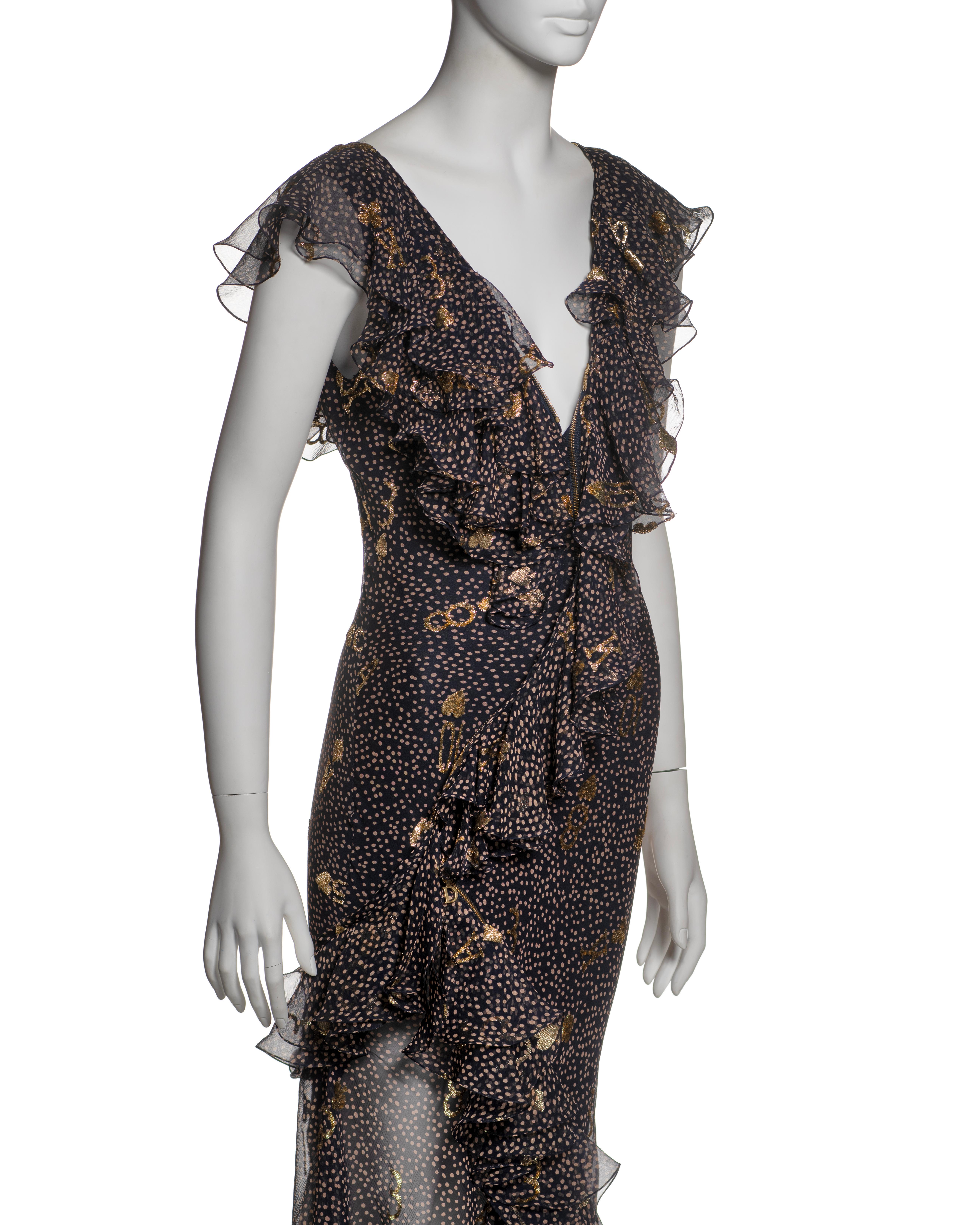 Christian Dior by John Galliano Chiffon Dress with Gold Motifs, SS 2001 For Sale 3