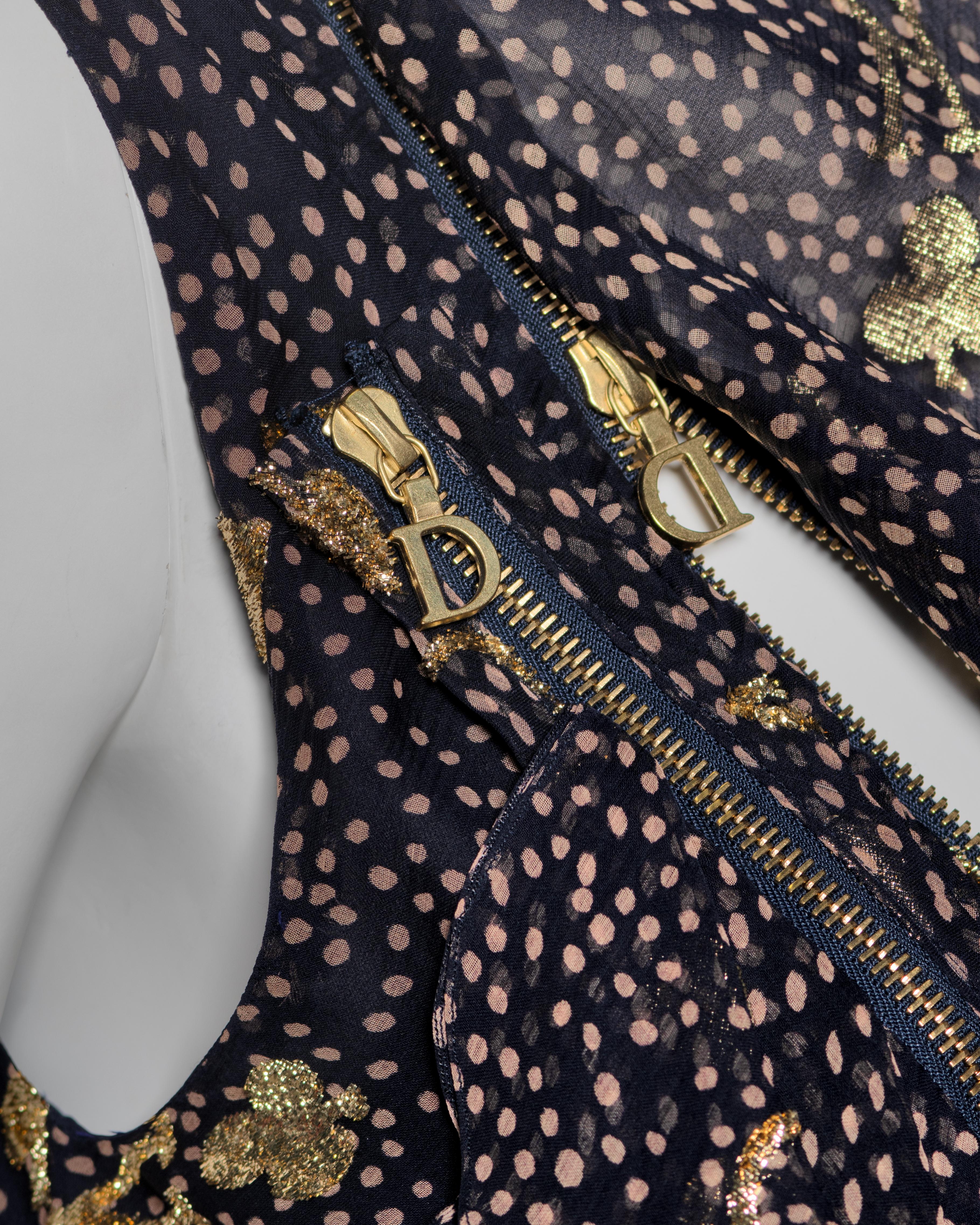 Christian Dior by John Galliano Chiffon Dress with Gold Motifs, SS 2001 For Sale 4