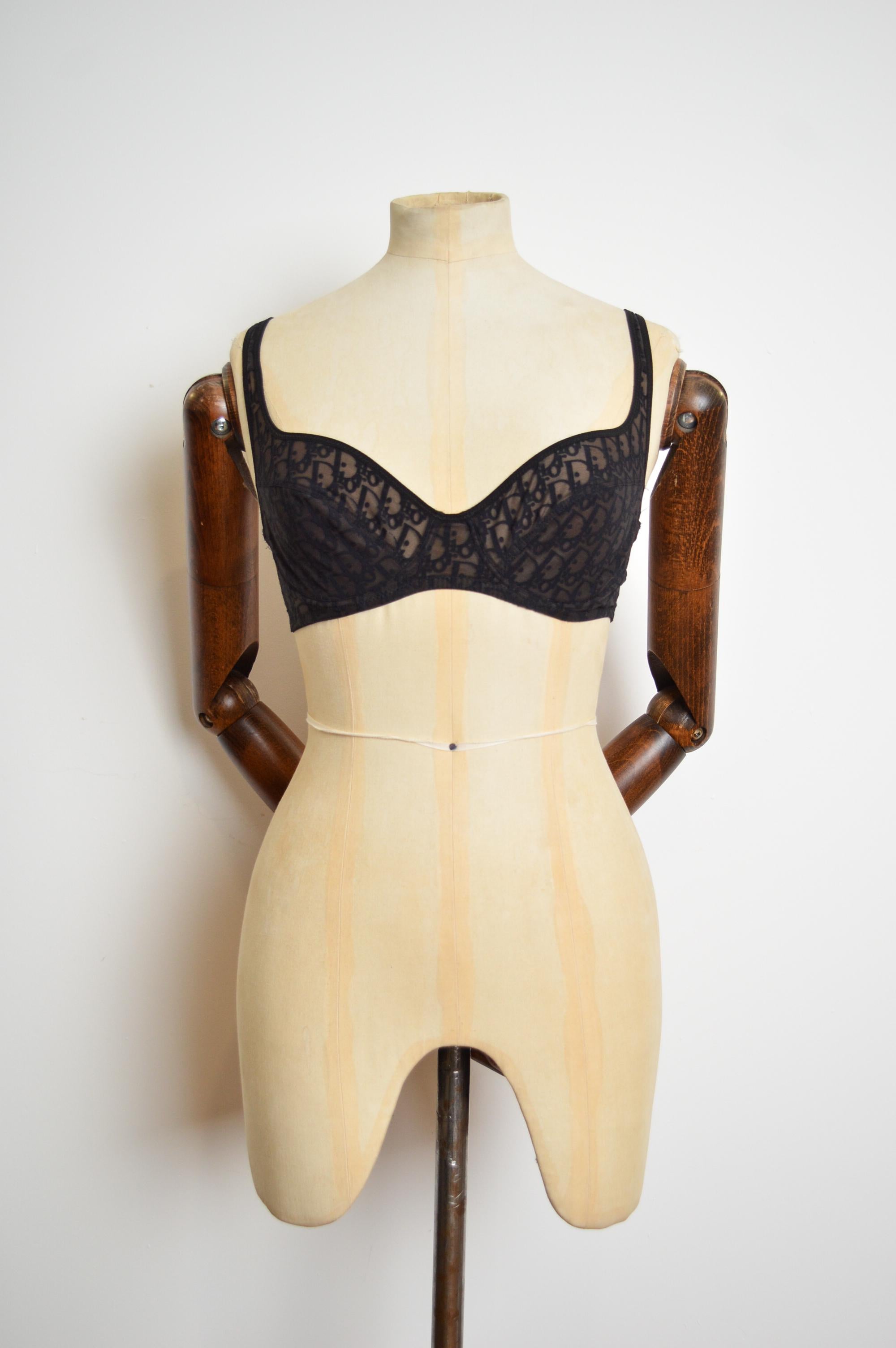Christian Dior by John Galliano Circa 2000 Sheer Monogram Lace Black Bra Top For Sale at 1stDibs