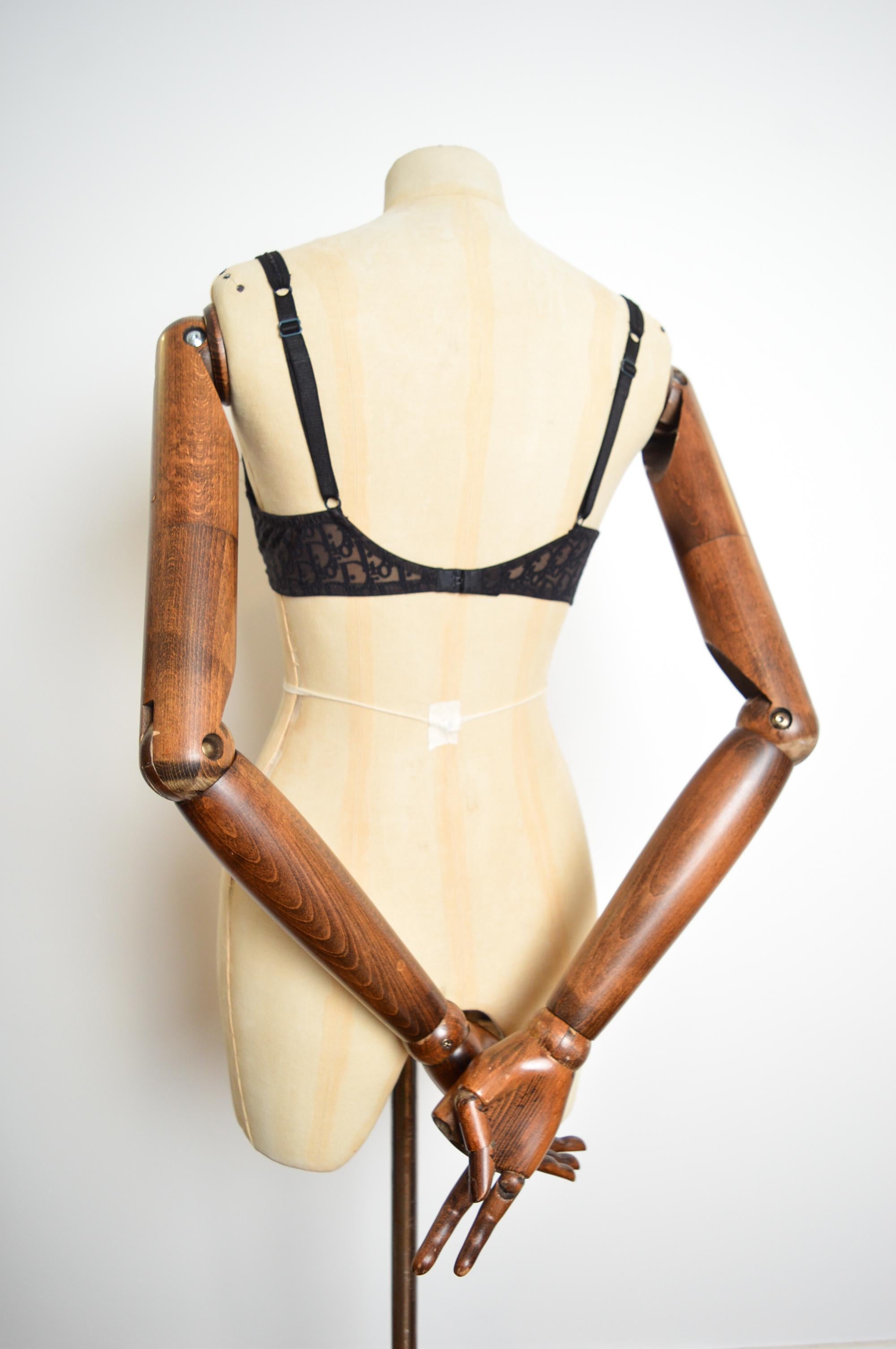 Christian Dior by John Galliano Circa 2000 Sheer Monogram Lace Black Bra - Top For Sale 2