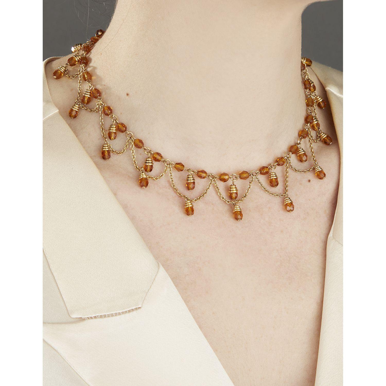 Christian Dior by John Galliano Citrine Bead Crystals Bib Tassel Layer Drop Set For Sale 2