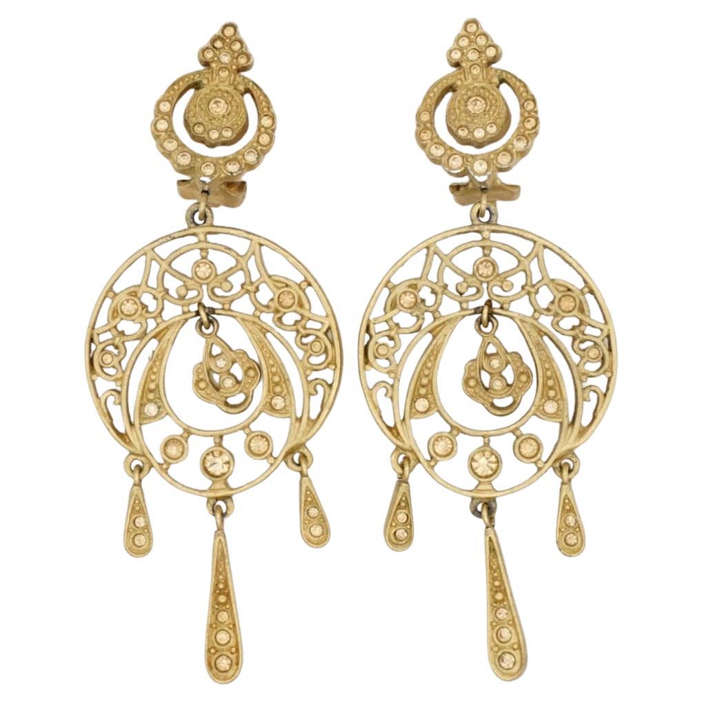 John Galliano for Christian Dior Orecchini Chandelier con Cristalli Citrini Traforati in vendita