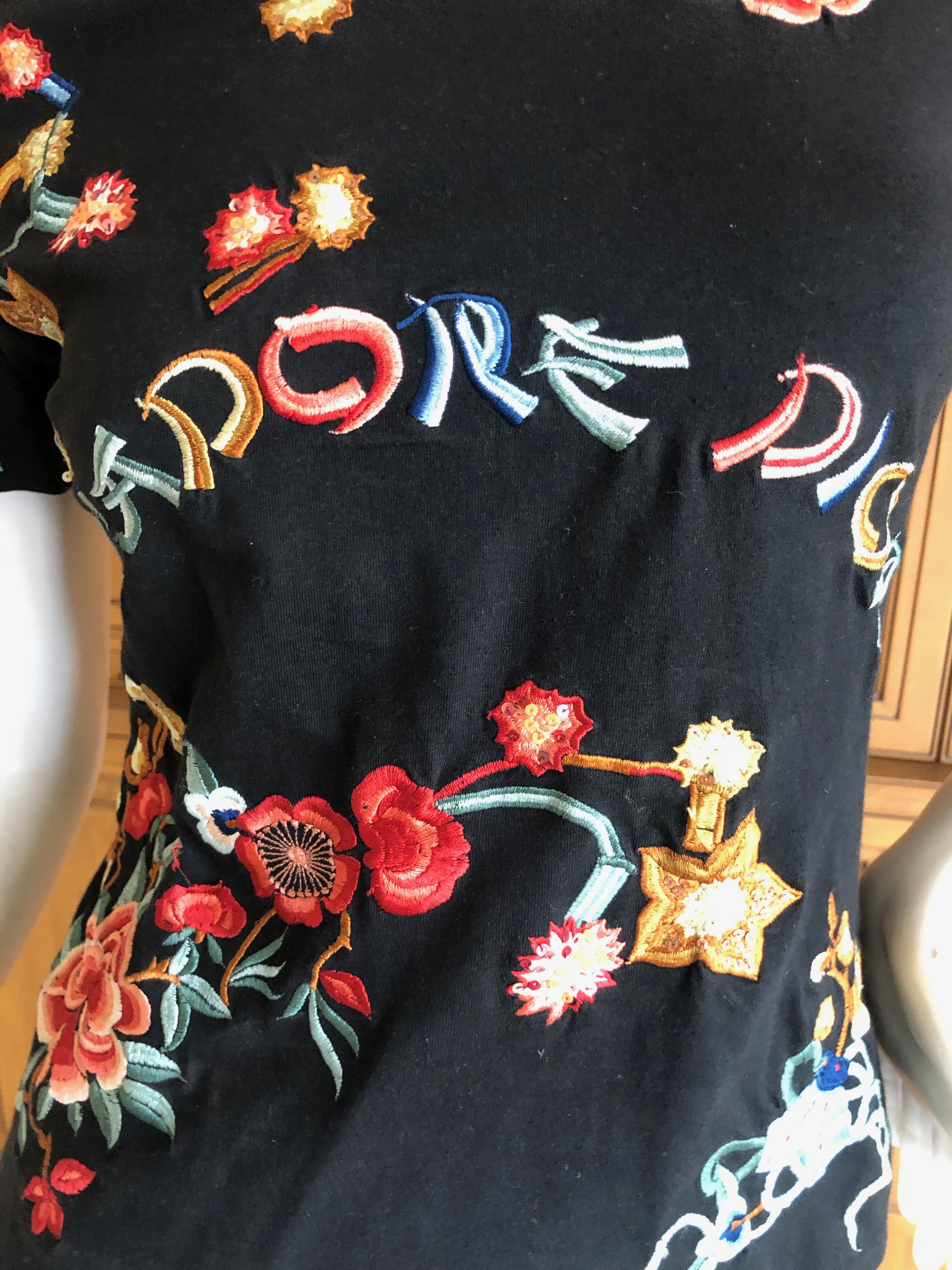 Black Christian Dior by John Galliano Classic  J'adore Dior Embroidered Tee Shirt