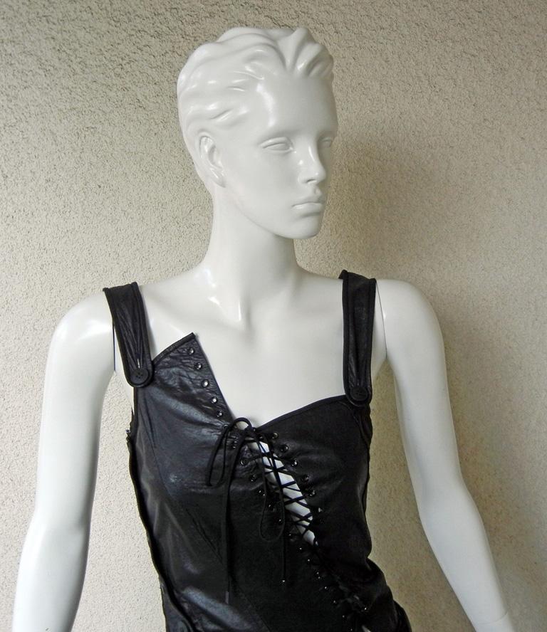 Black Christian Dior by John Galliano Collector Asymmetric Leather Bondage Dress For Sale