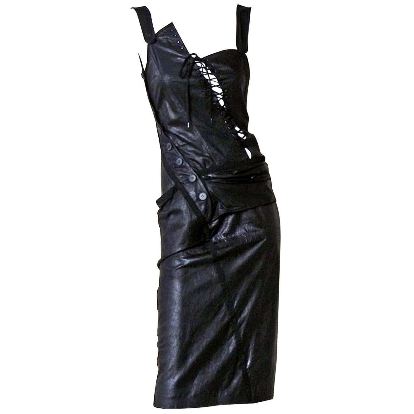 Christian Dior by John Galliano Collector Asymmetric Leather Bondage Dress