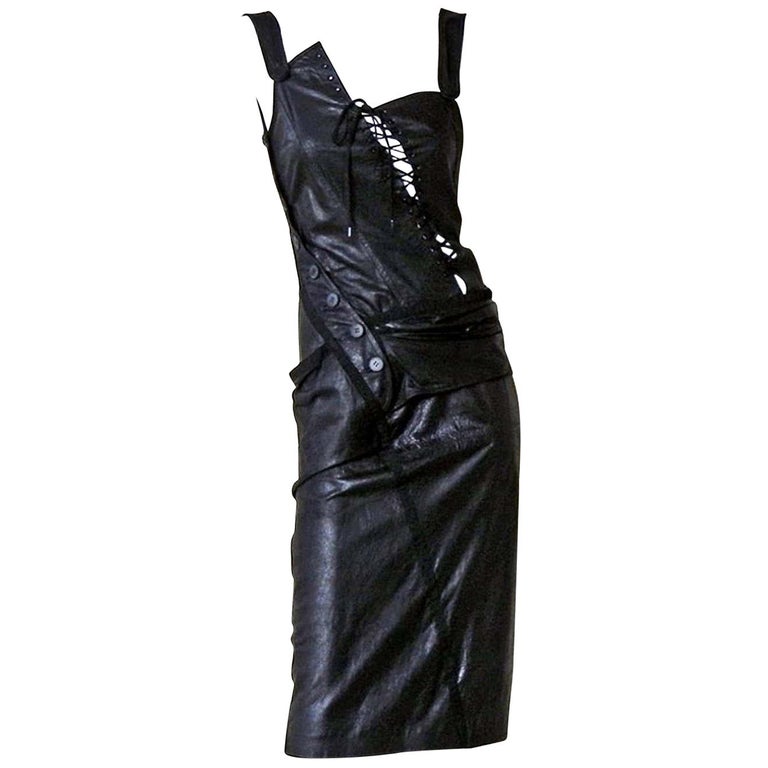 Christian Dior by John Galliano Collector Asymmetric Leather Bondage Dress For Sale