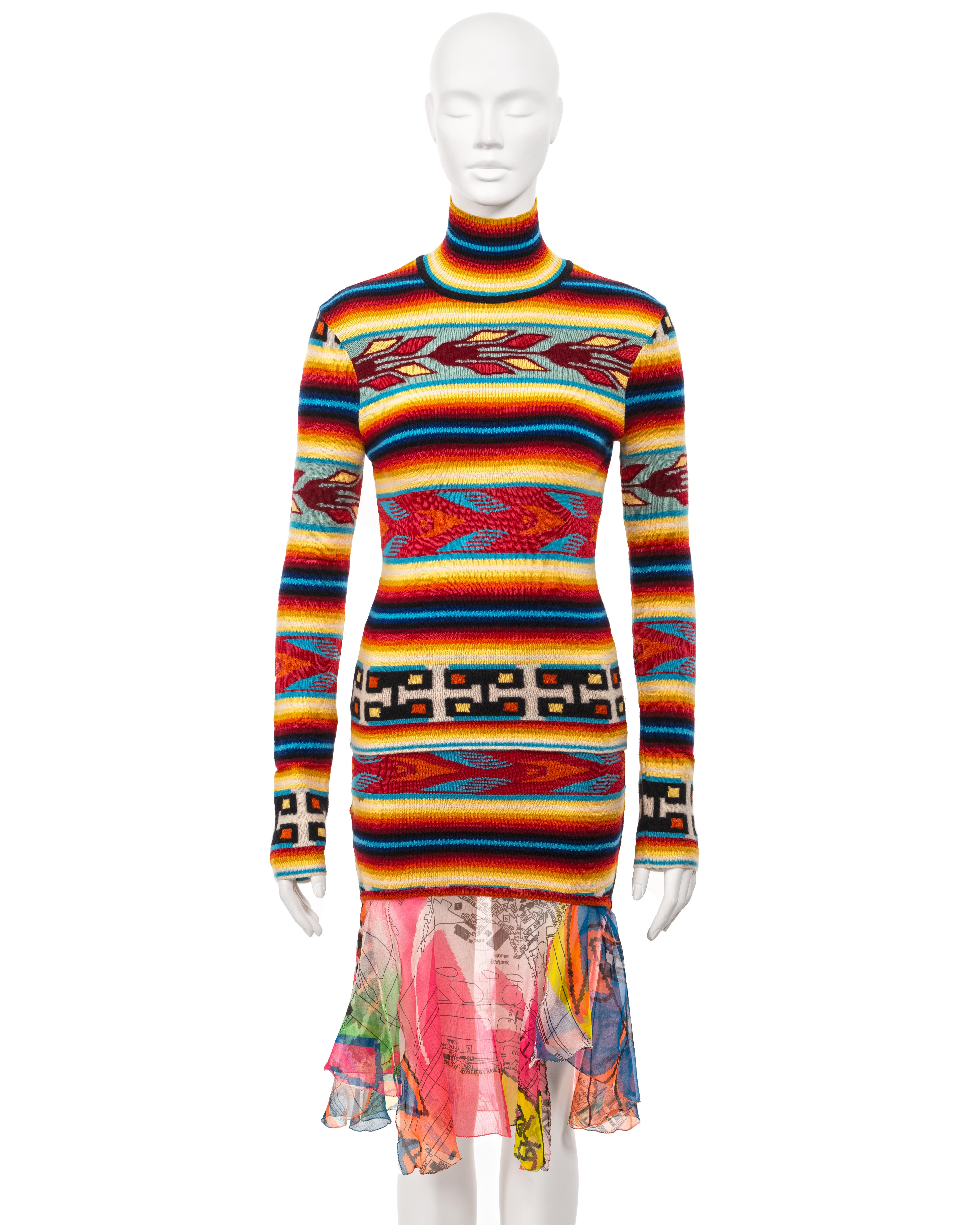 Women's Christian Dior by John Galliano colourful striped knitted 3 piece set, fw 2001