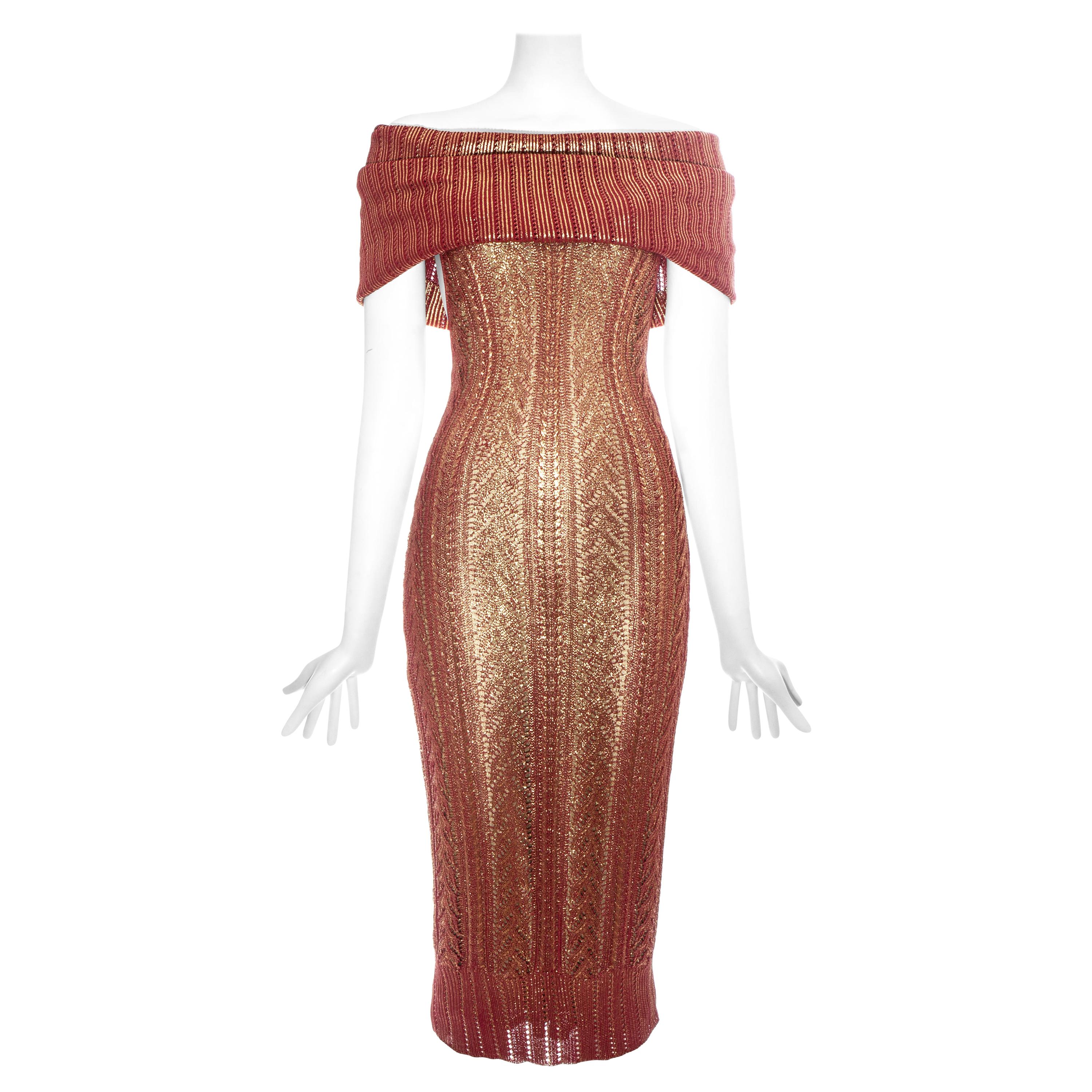 Christian Dior by John Galliano copper knitted off shoulder dress, fw 1999