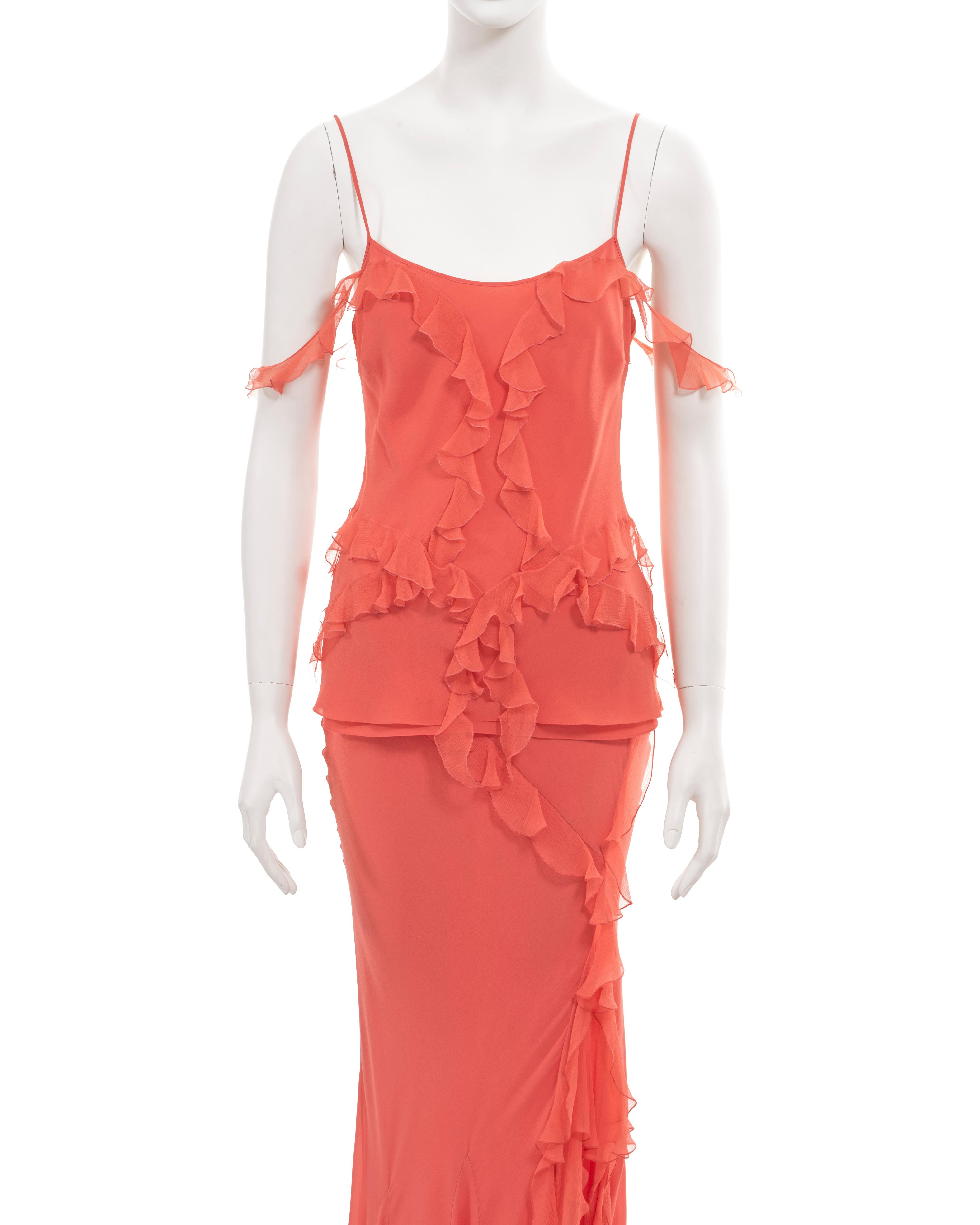 Christian Dior by John Galliano coral silk evening skirt and top set, fw 2004 In Excellent Condition For Sale In London, GB