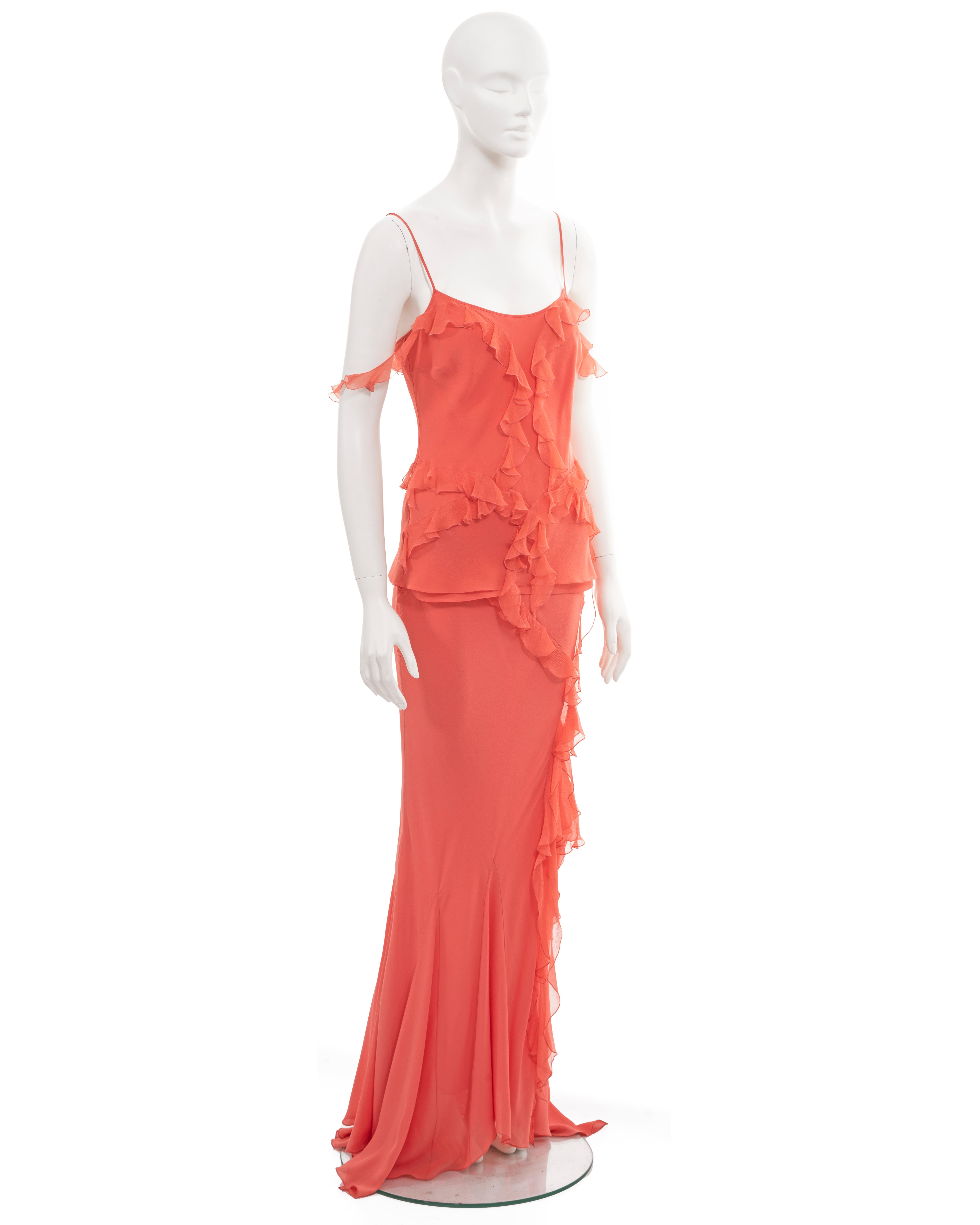 Women's Christian Dior by John Galliano coral silk evening skirt and top set, fw 2004 For Sale