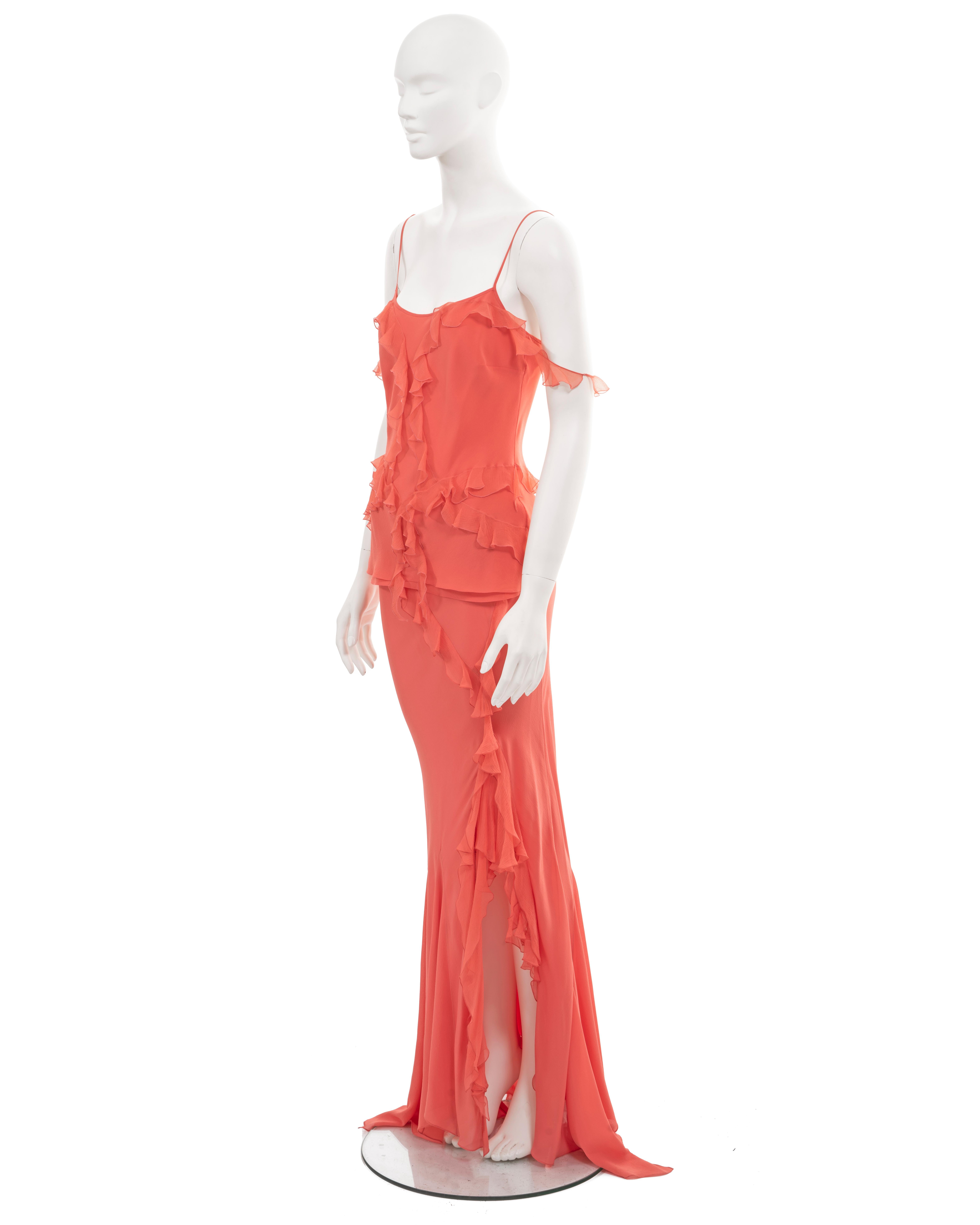 Ensemble jupe et haut de soirée en soie corail Christian Dior par John Galliano, A/H 2004 en vente 1