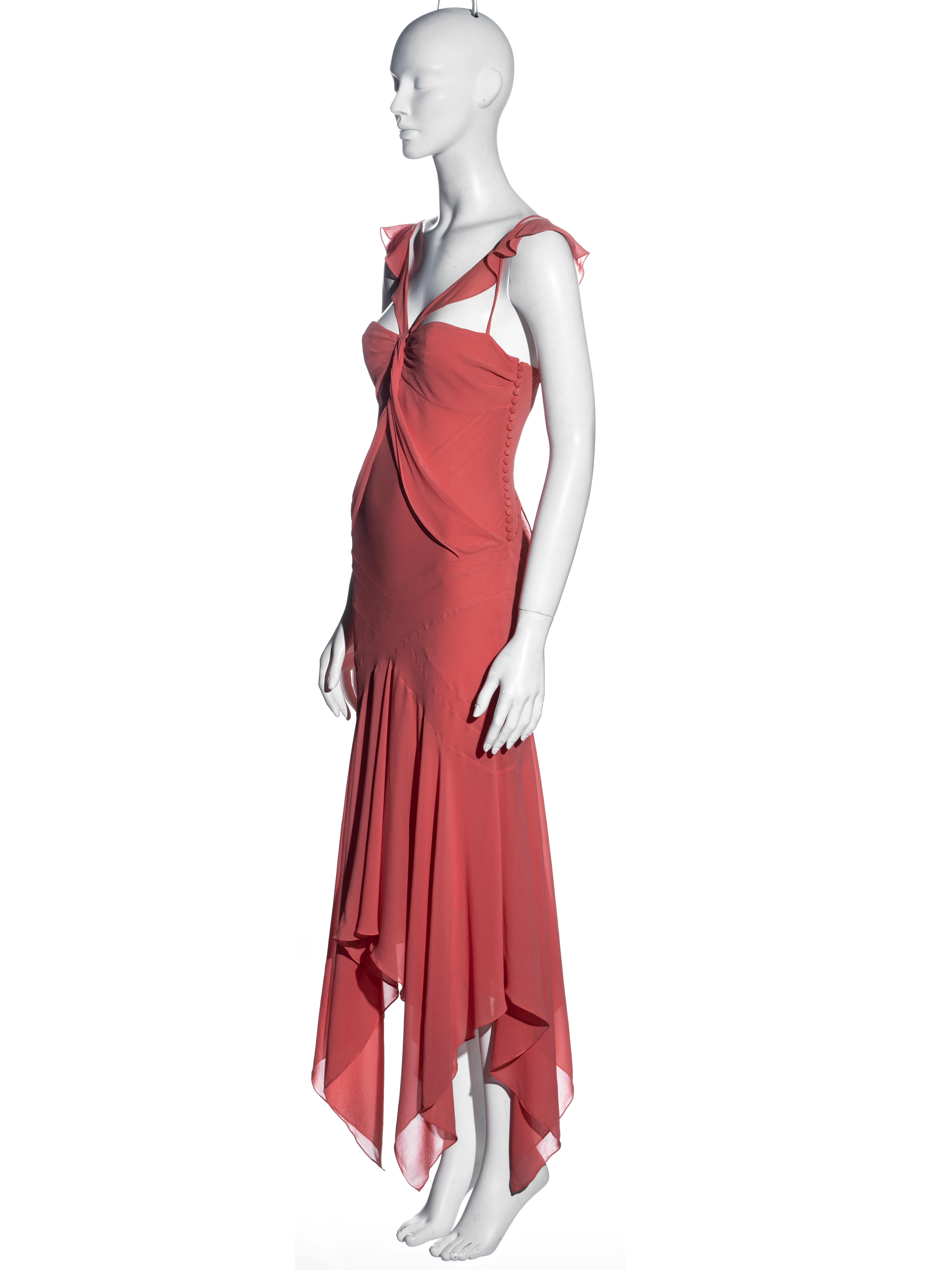 Christian Dior by John Galliano coral silk handkerchief hem dress, fw 2004 In Good Condition For Sale In London, GB