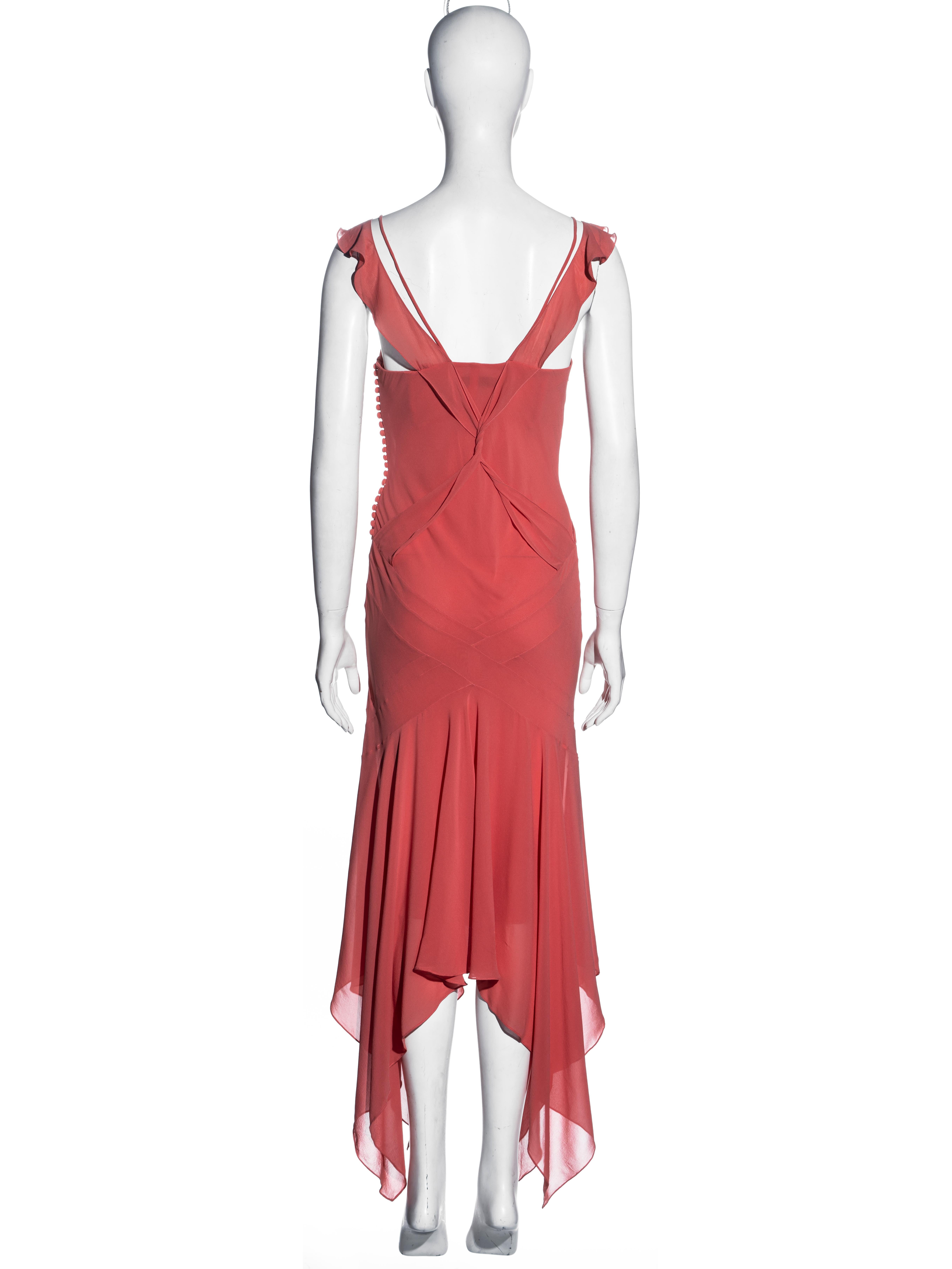 Christian Dior by John Galliano coral silk handkerchief hem dress, fw 2004 For Sale 1