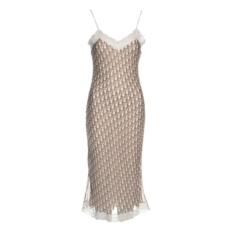 Christian Dior by John Galliano cream and brown silk slip dress, ss 2005 at 1stDibs