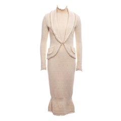 Ensemble robe et veste en maille crème Christian Dior par John Galliano:: automne-hiver 1999