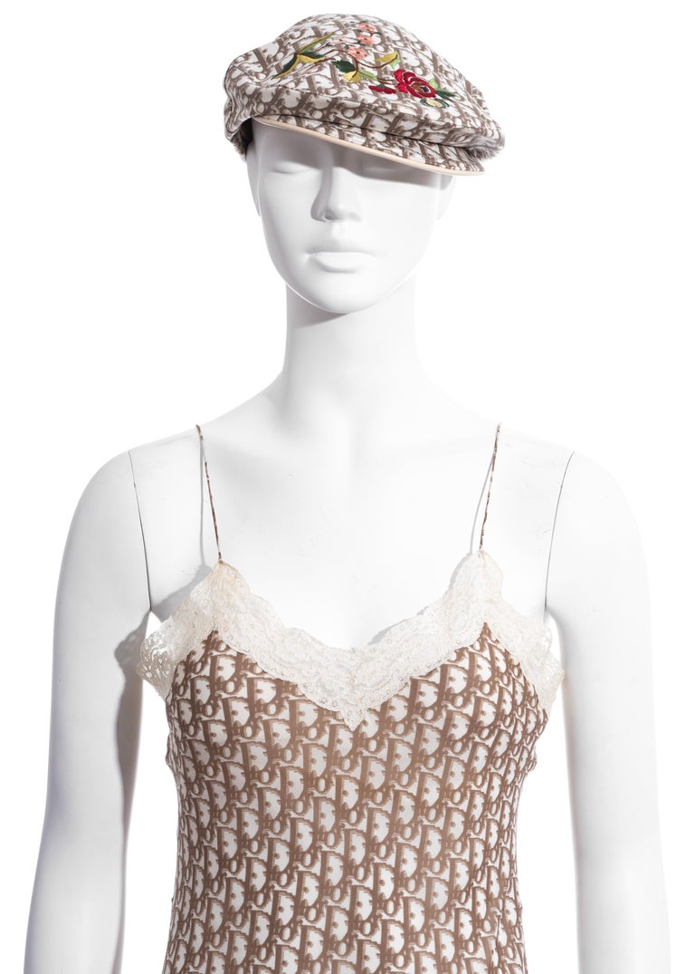 Gray Christian Dior by John Galliano cream monogram dress and hat set, ss 2005