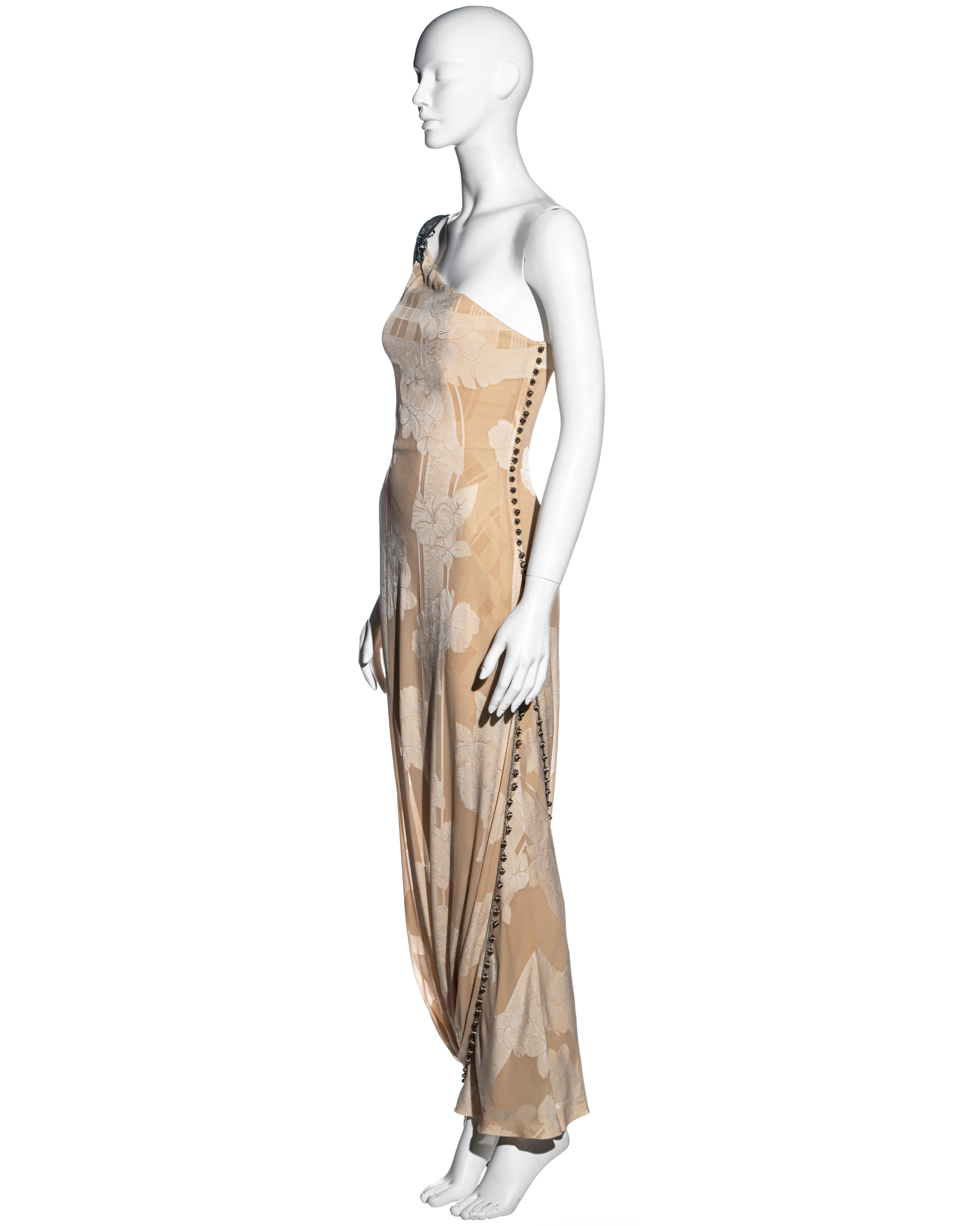 Beige Christian Dior par John Galliano, robe de soirée asymétrique en soie crème, printemps-été 1998 en vente