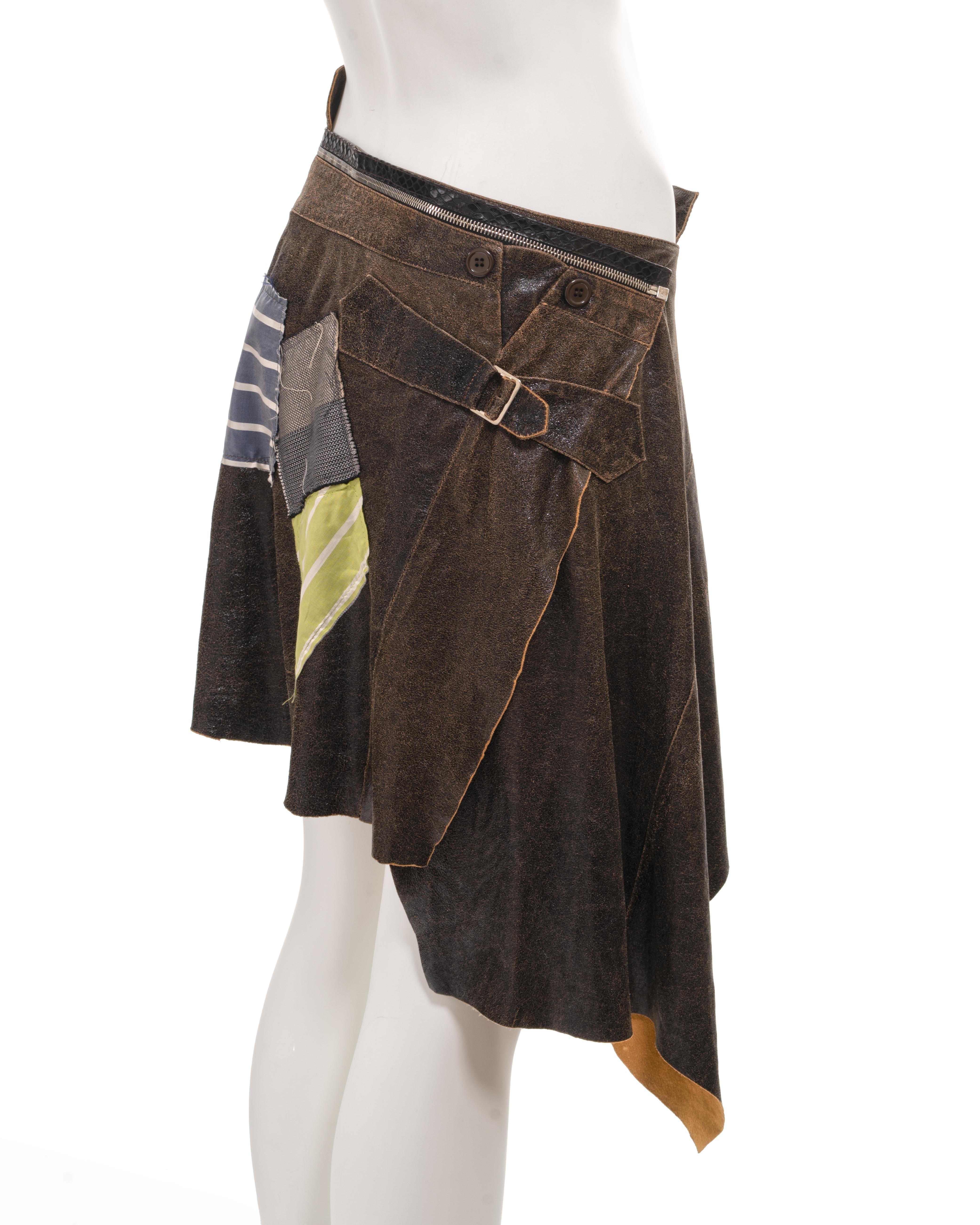 Christian Dior by John Galliano deconstructed brown leather wrap skirt, ss 2001 For Sale 6