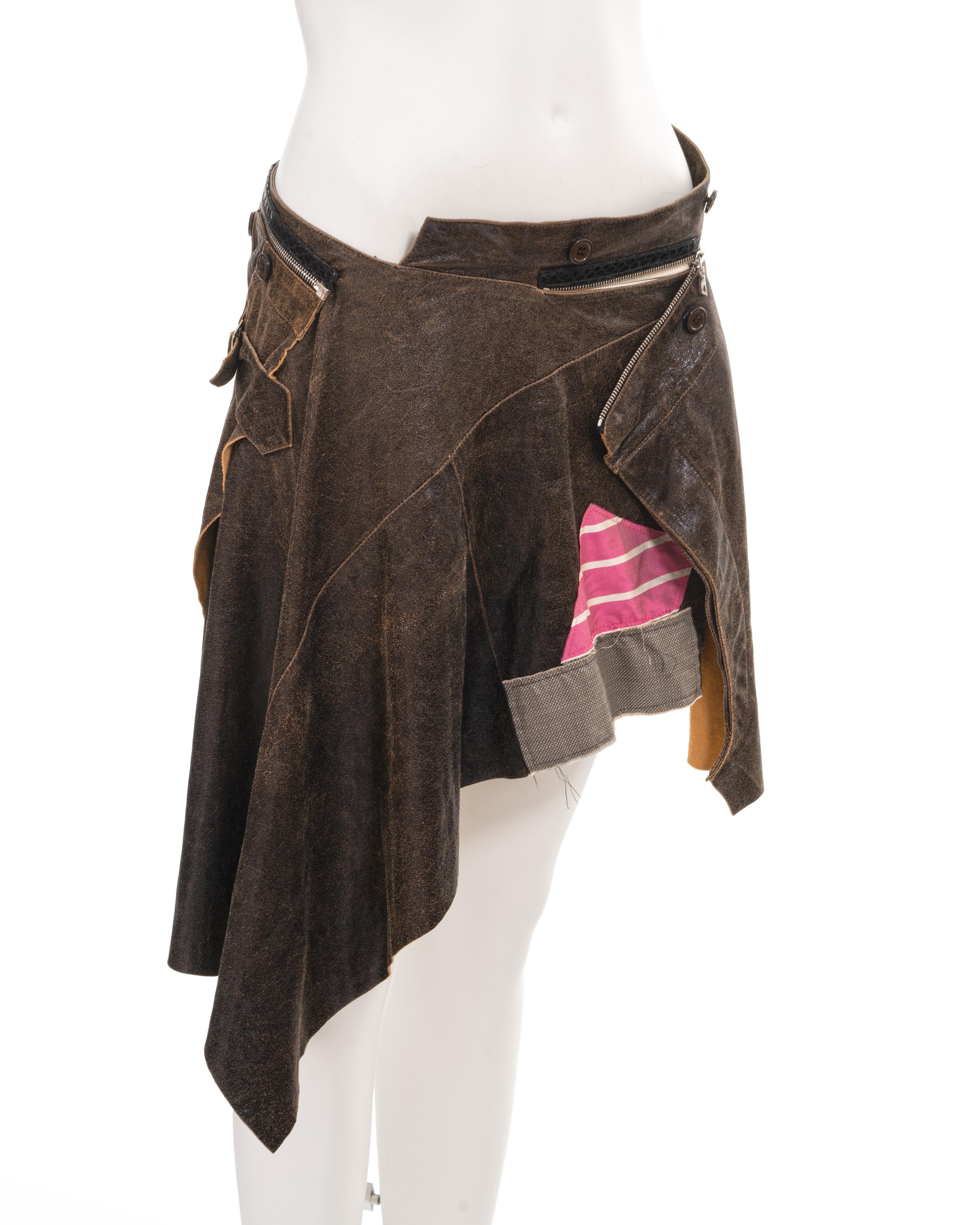 Christian Dior by John Galliano deconstructed brown leather wrap skirt, ss 2001 For Sale 8