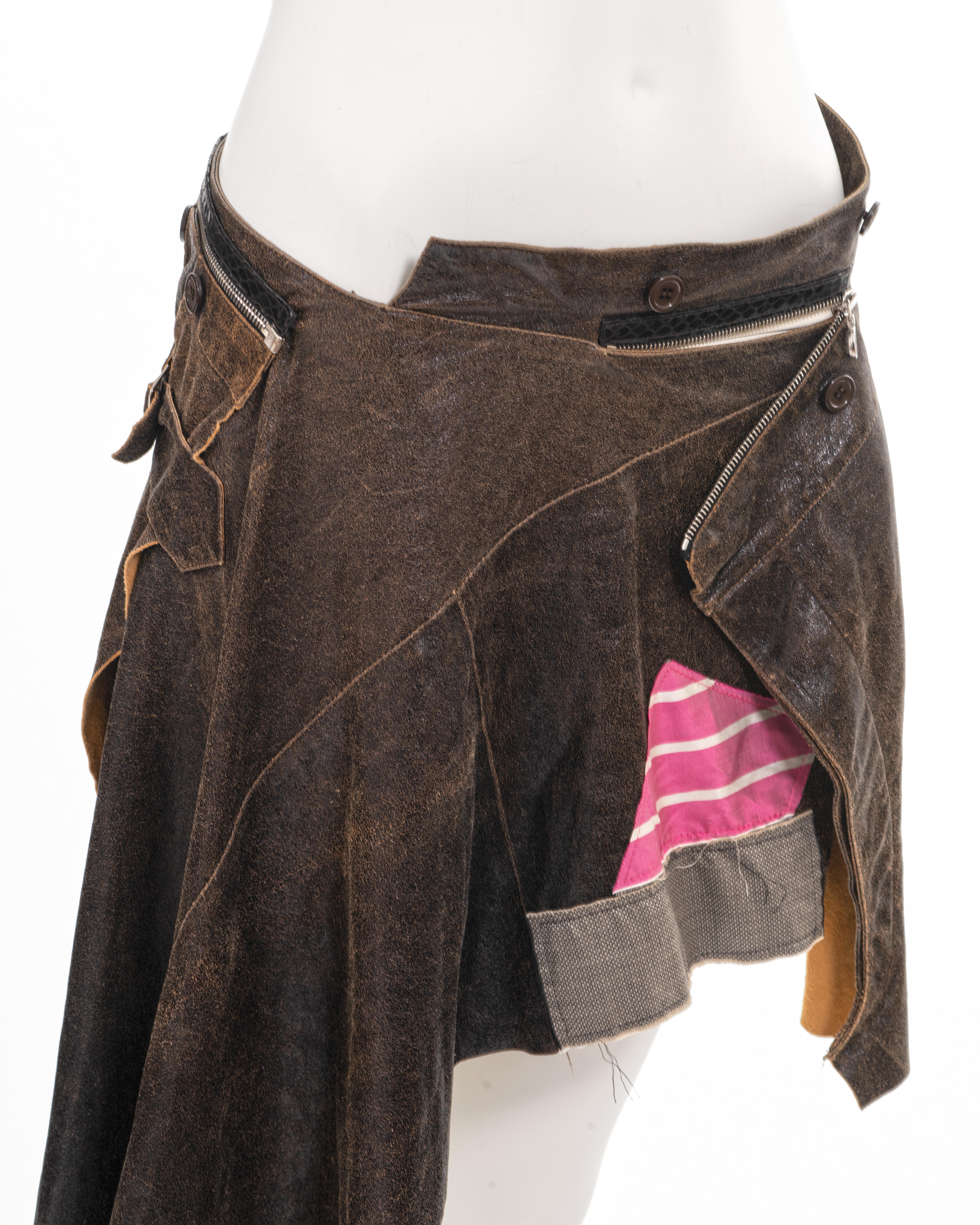 Christian Dior by John Galliano deconstructed brown leather wrap skirt, ss 2001 For Sale 9
