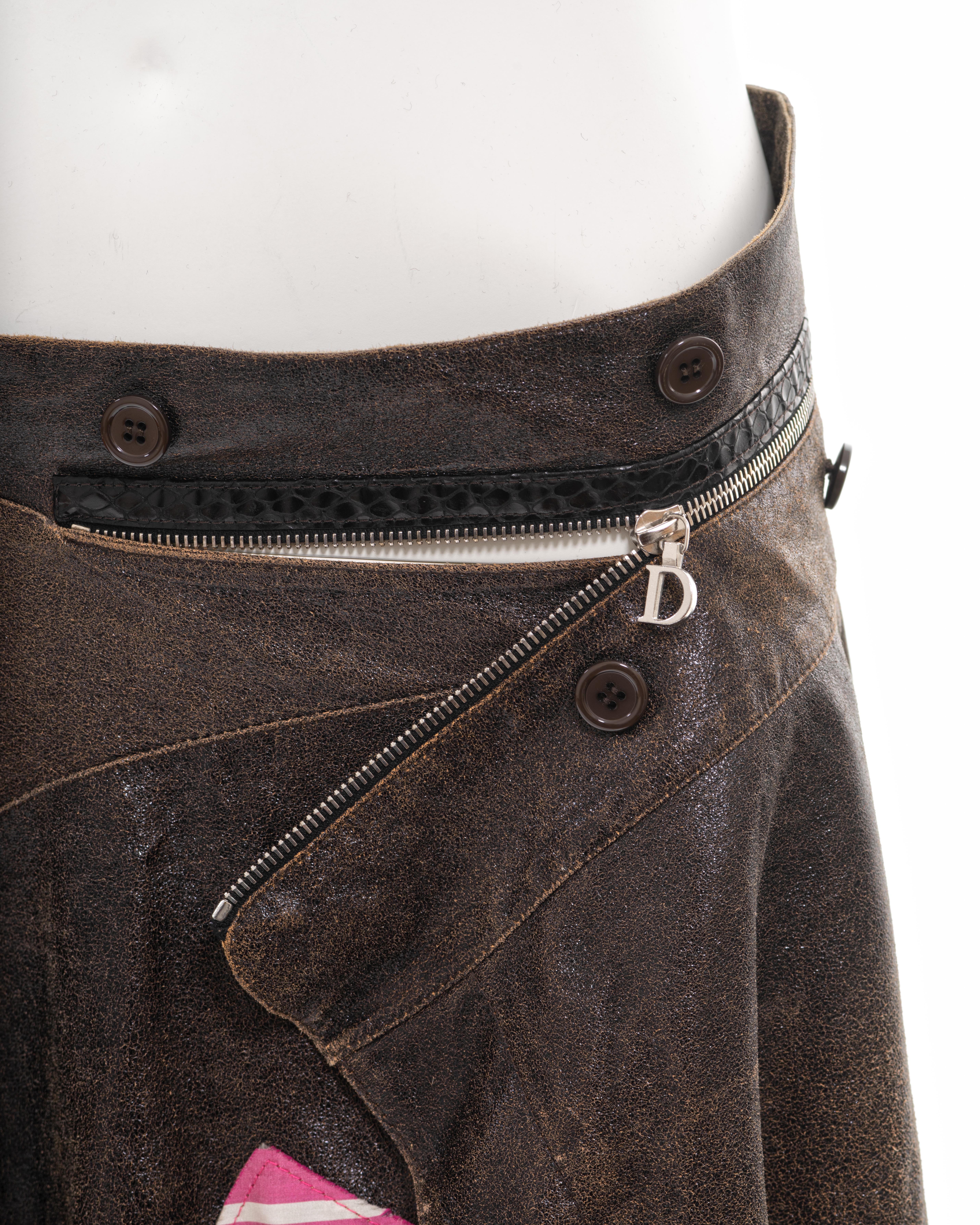 Christian Dior by John Galliano deconstructed brown leather wrap skirt, ss 2001 In Excellent Condition For Sale In London, GB