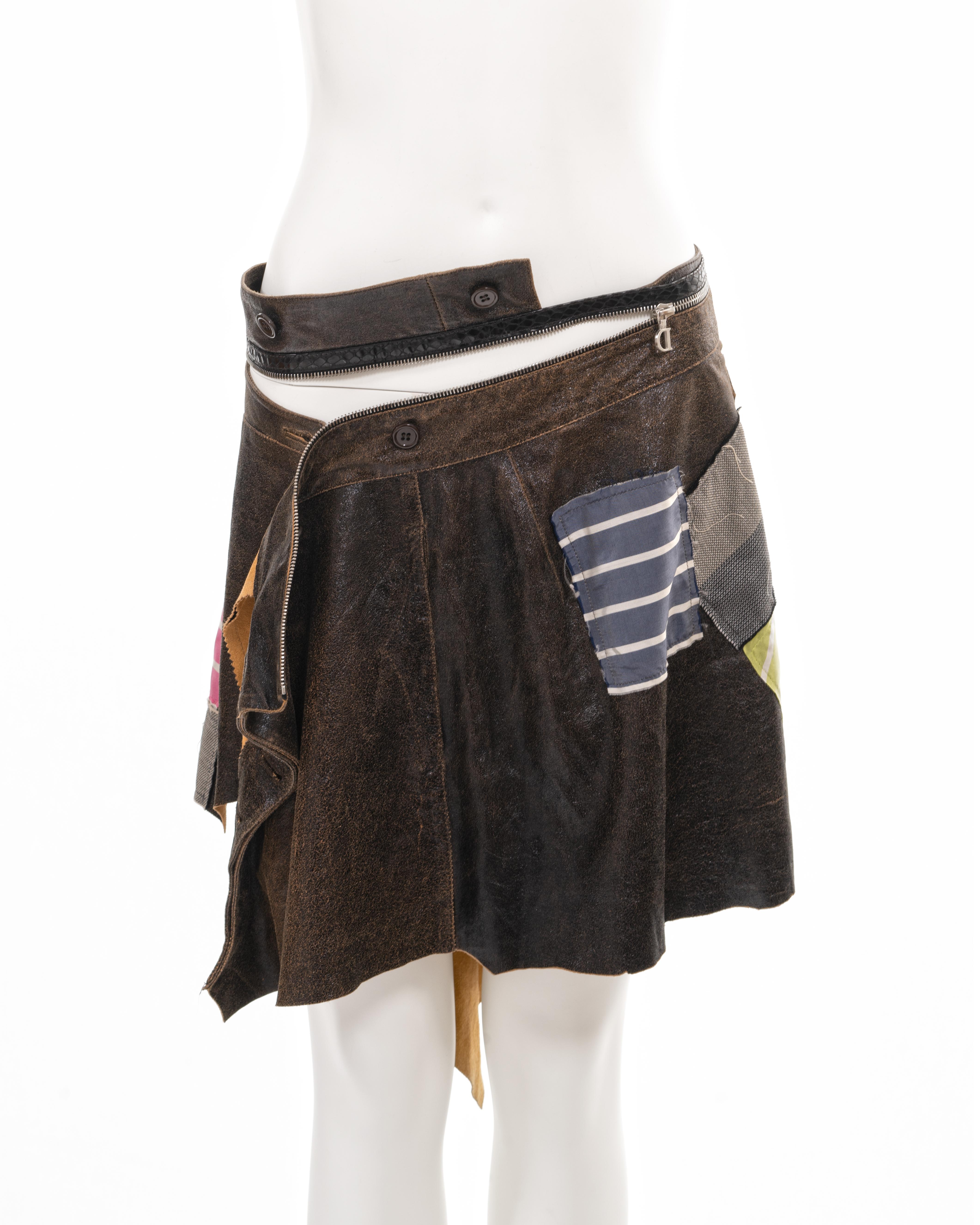 Christian Dior by John Galliano deconstructed brown leather wrap skirt, ss 2001 For Sale 2