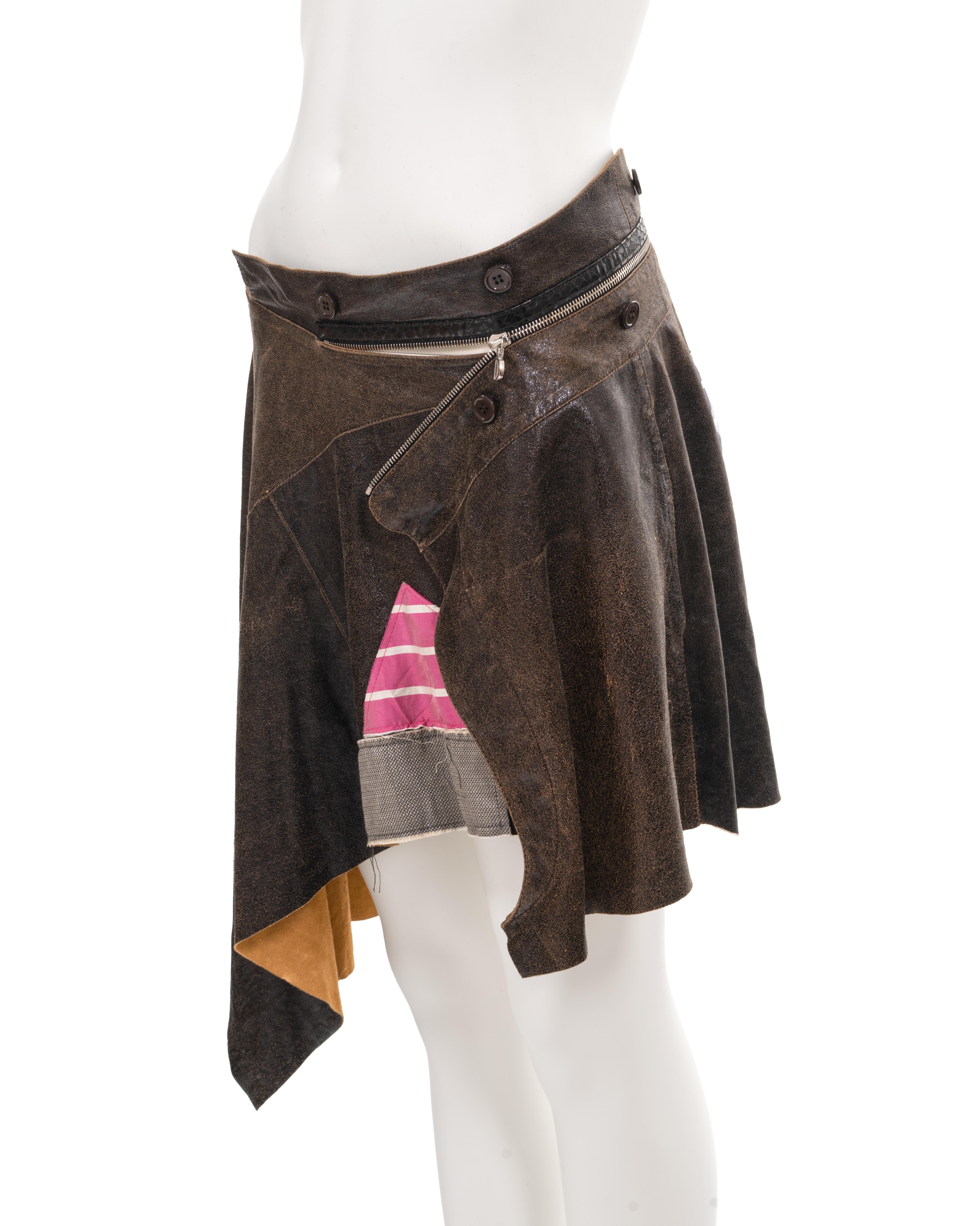 Christian Dior by John Galliano deconstructed brown leather wrap skirt, ss 2001 For Sale 3