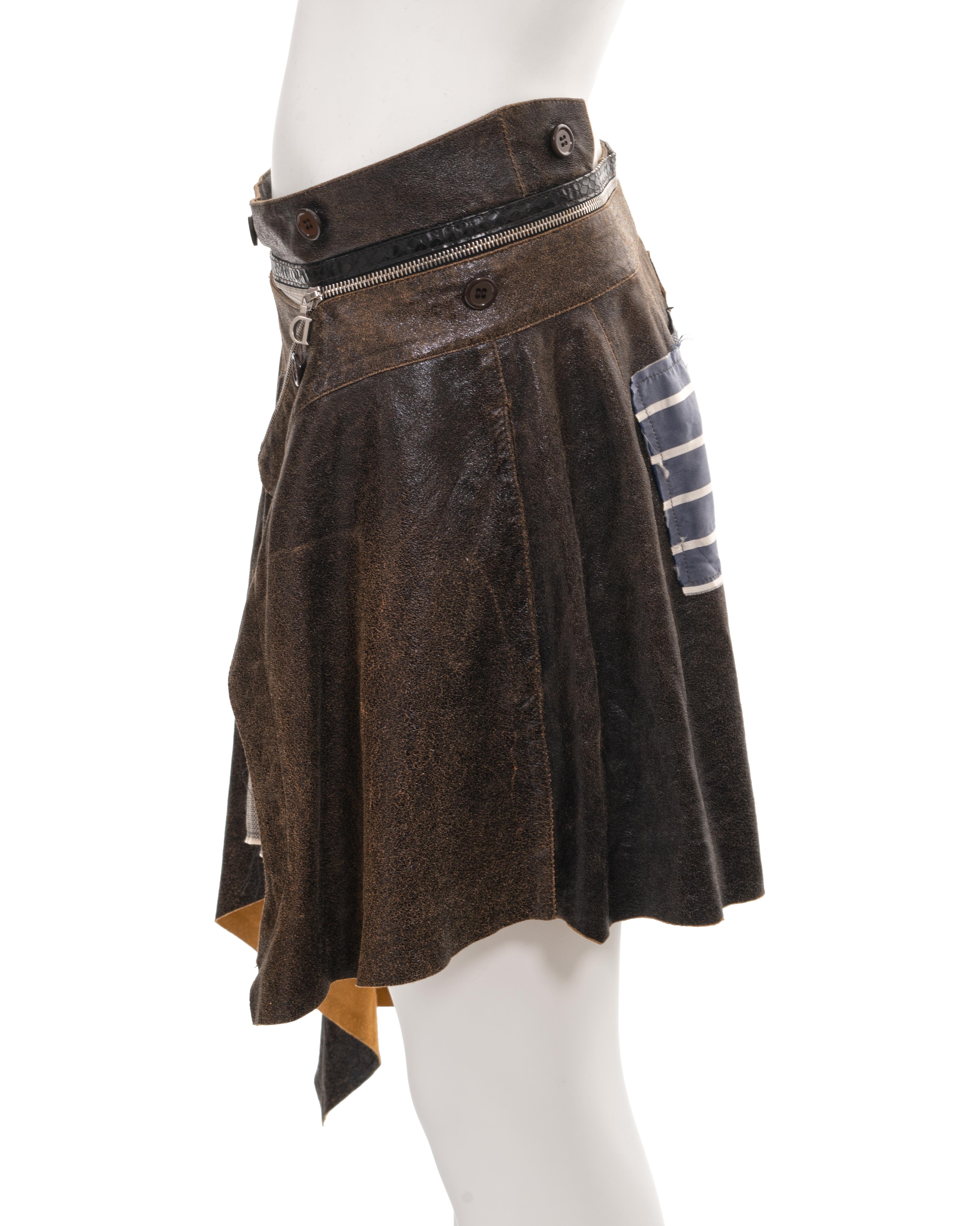 Christian Dior by John Galliano deconstructed brown leather wrap skirt, ss 2001 For Sale 4