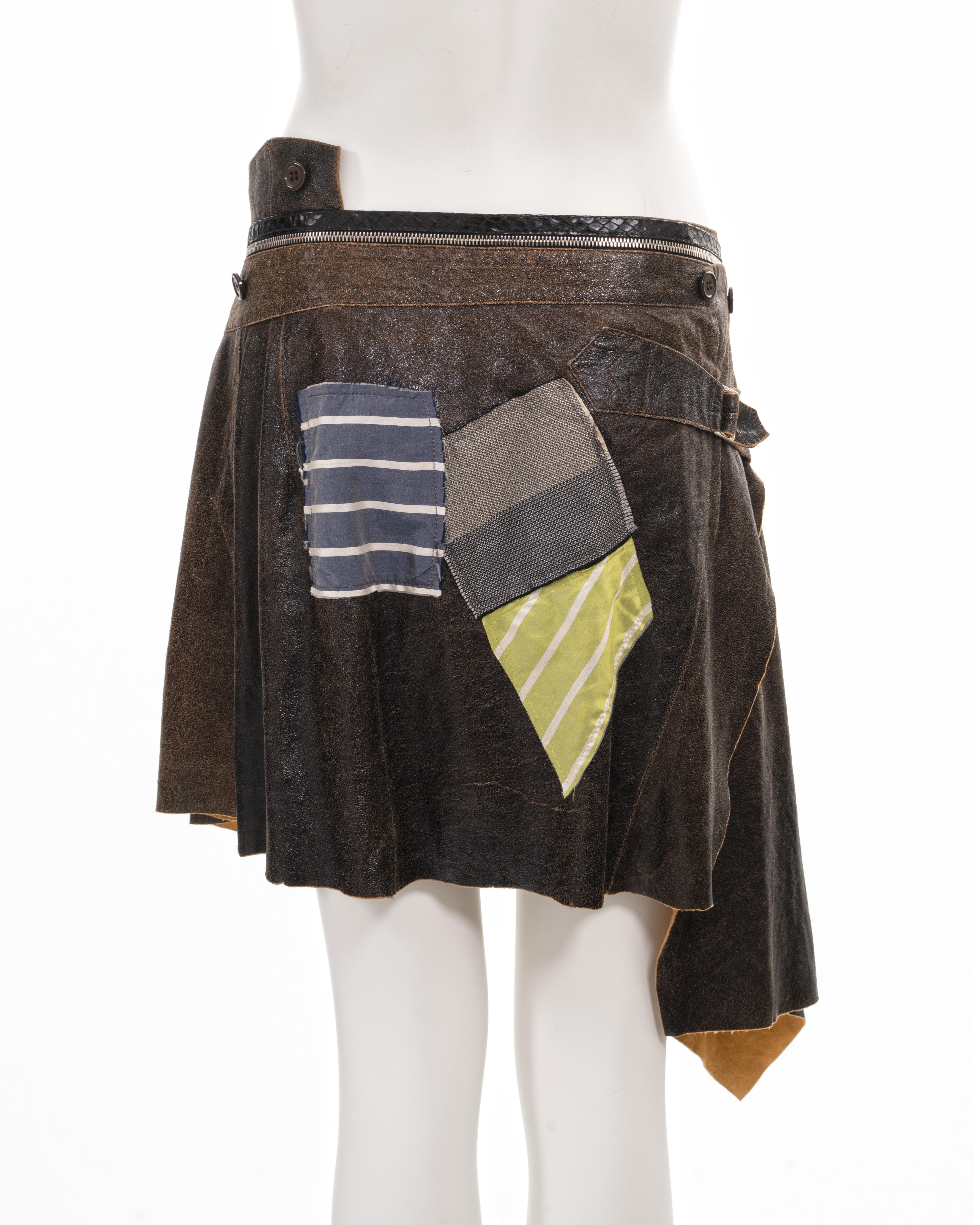 Christian Dior by John Galliano deconstructed brown leather wrap skirt, ss 2001 For Sale 5
