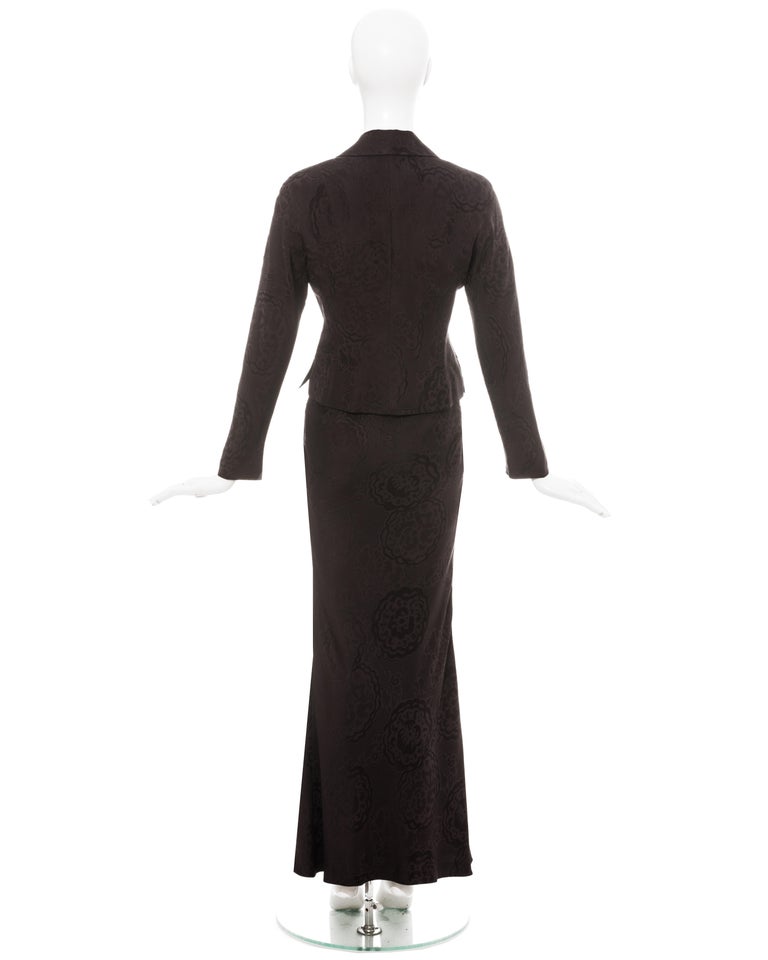 Women's Christian Dior by John Galliano deep plum silk jacquard skirt suit, ss 1999 For Sale