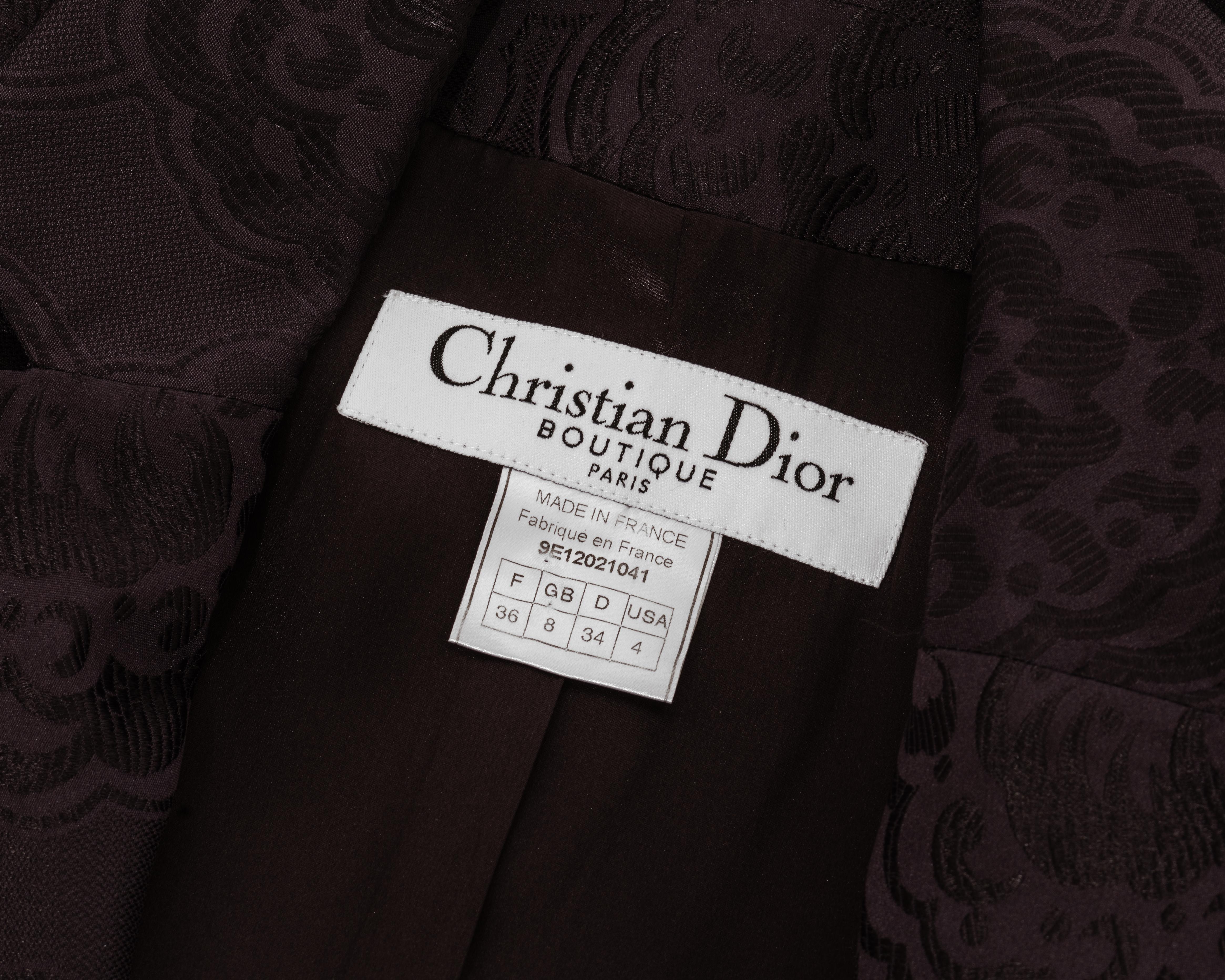 Black Christian Dior by John Galliano deep plum silk jacquard skirt suit, ss 1999 For Sale