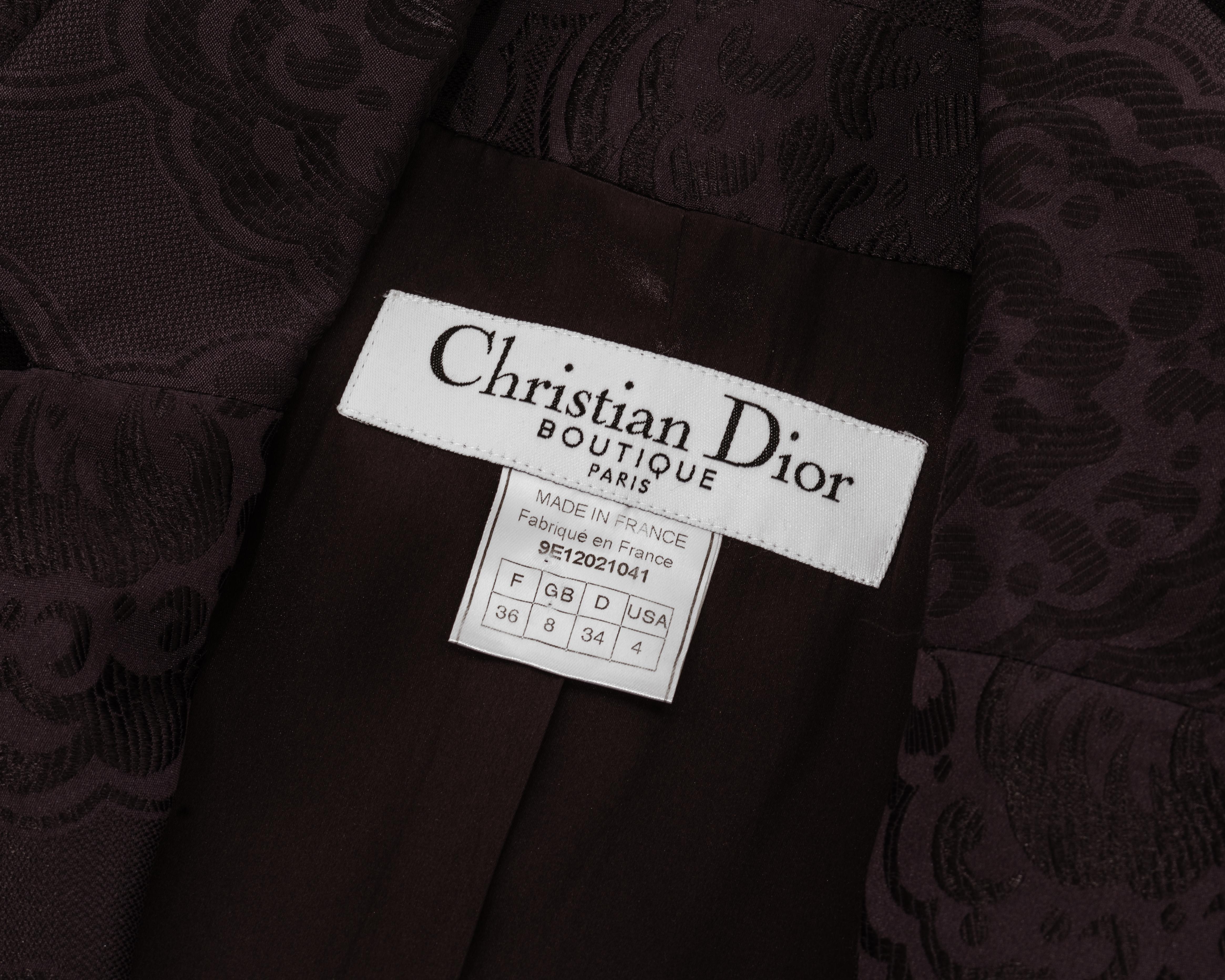 Black Christian Dior by John Galliano deep plum silk jacquard skirt suit, ss 1999