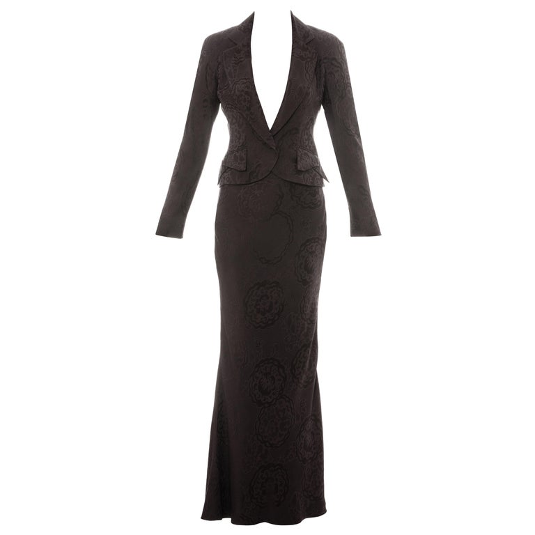 Christian Dior by John Galliano deep plum silk jacquard skirt suit, ss 1999 For Sale