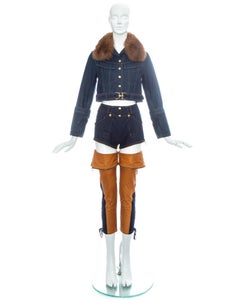 Christian Dior by John Galliano denim and leather pant suit, ss 2000