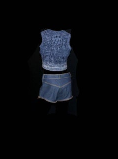 Christian Dior by John Galliano Denim Leather Shorts Ensemble Outfit Set 3PCS