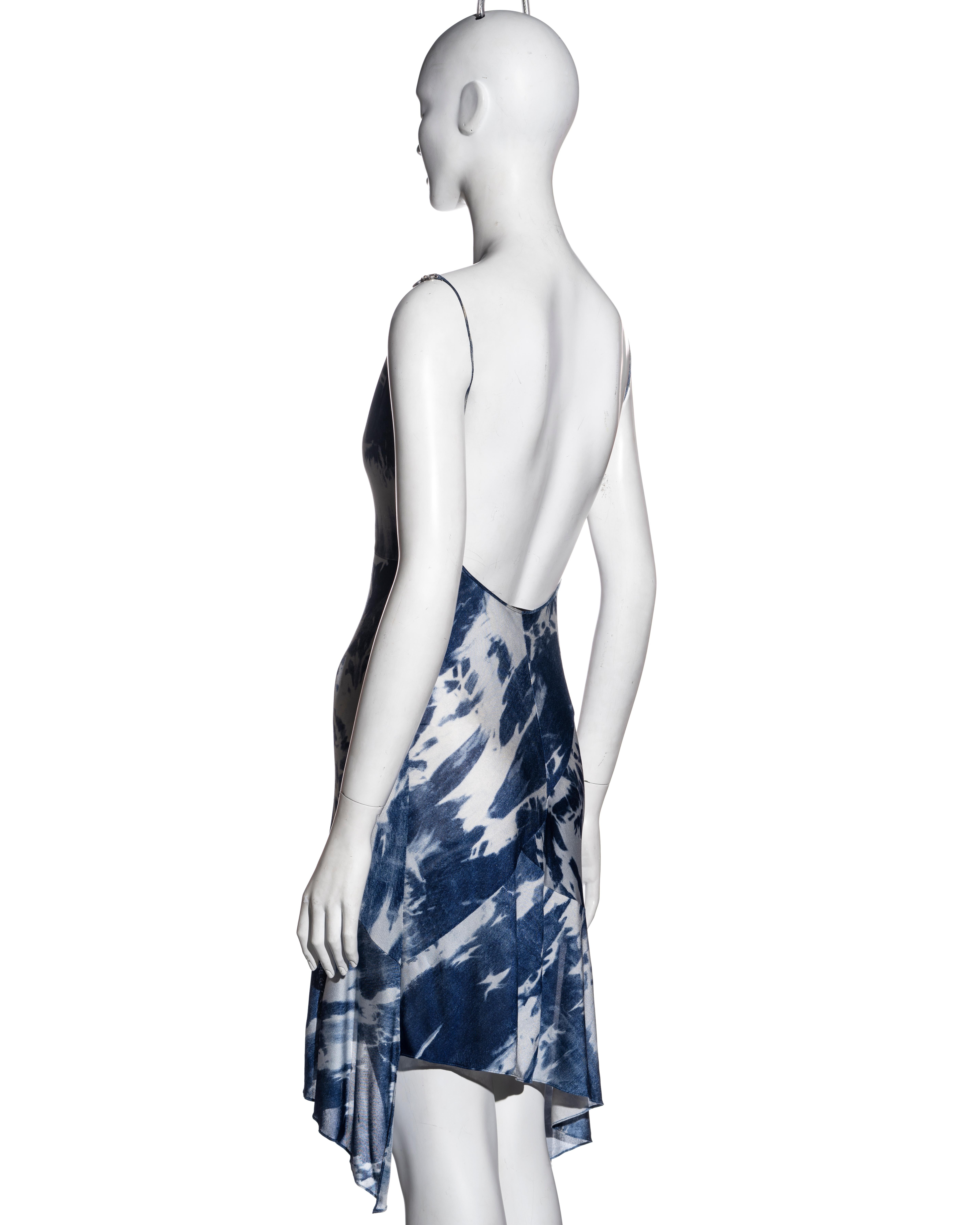 Christian Dior by John Galliano denim-print bias-cut silk dress, fw 2000 2