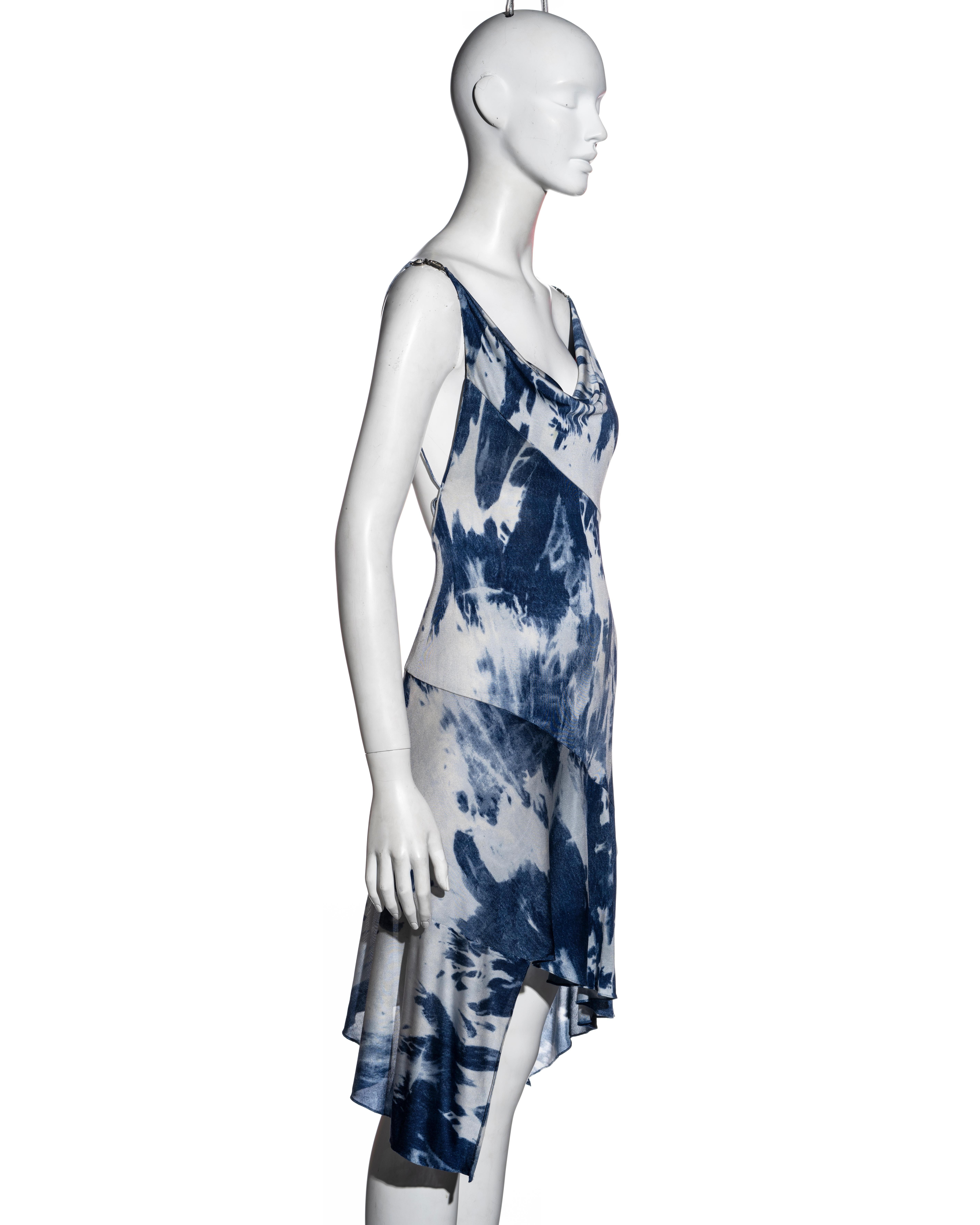Christian Dior by John Galliano denim-print bias-cut silk dress, fw 2000 6