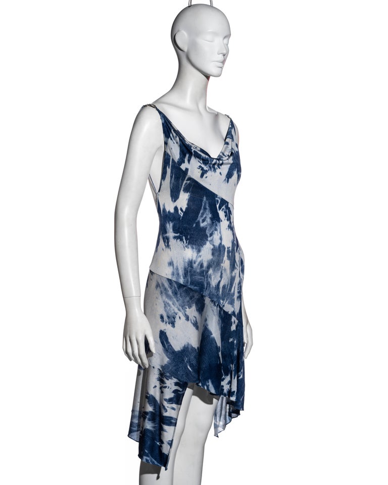 Christian Dior by John Galliano denim-print bias-cut silk dress, fw 2000 For Sale 2