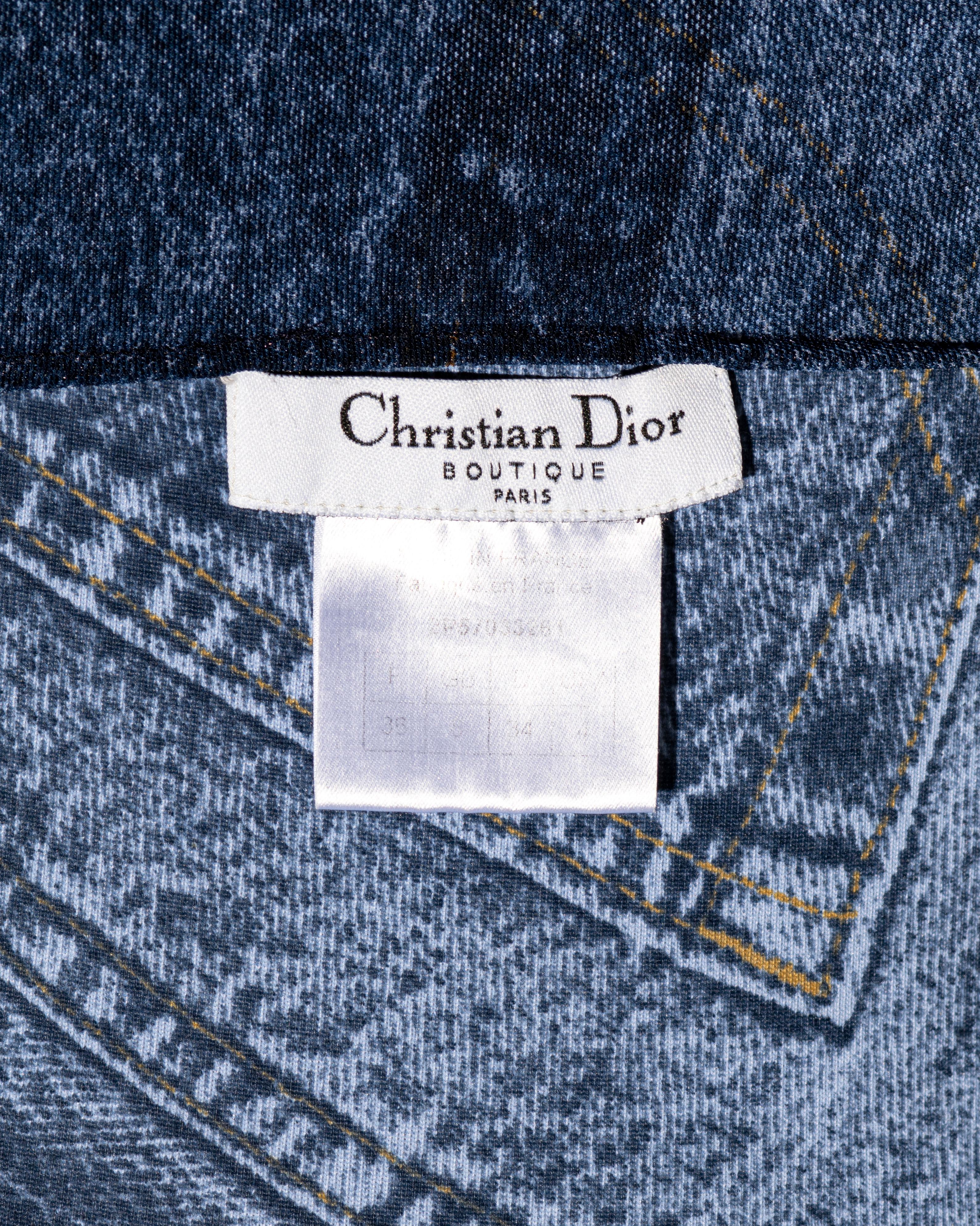 Christian Dior by John Galliano denim print bodysuit and sarong skirt, ss 2002 3