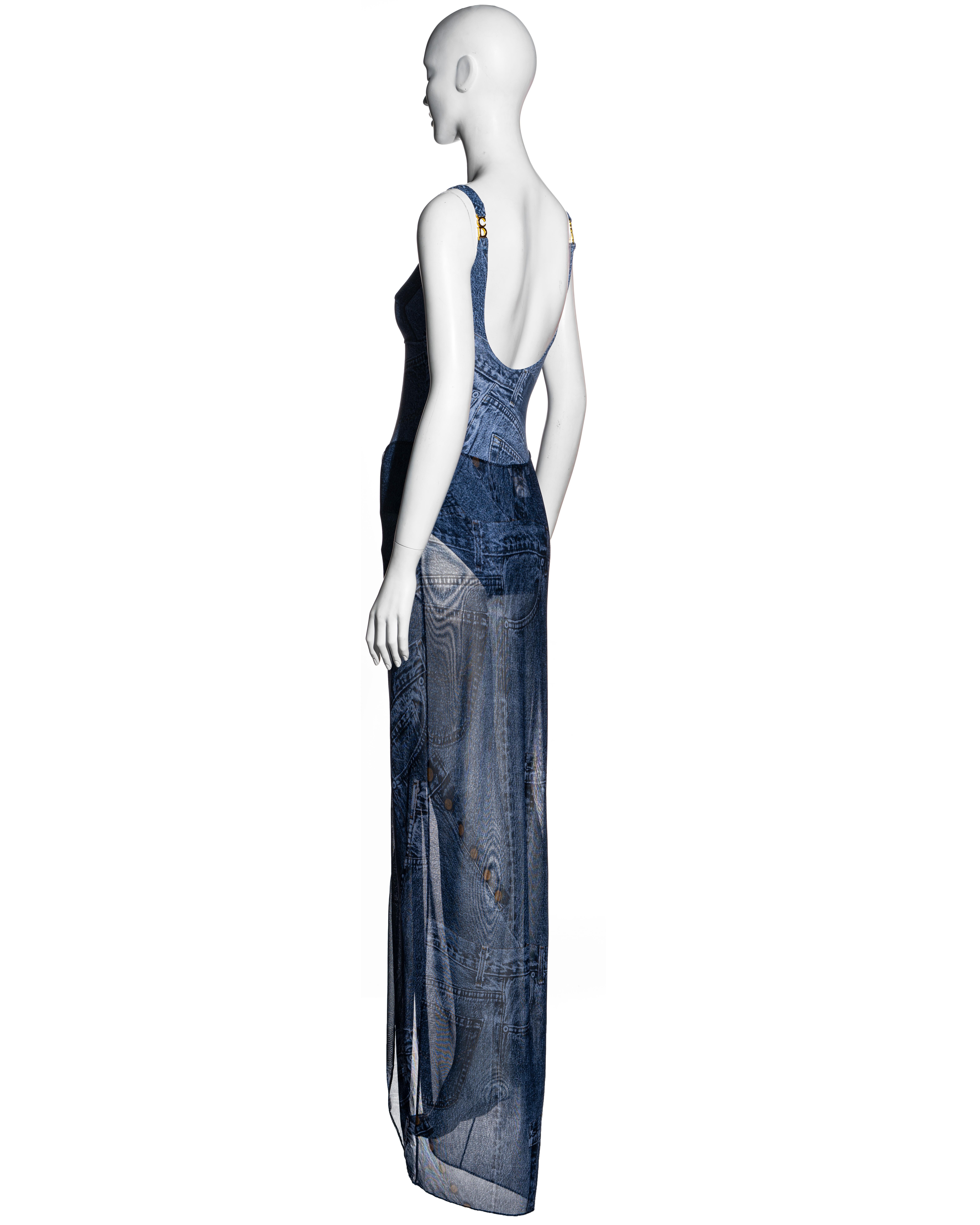 Christian Dior by John Galliano denim print bodysuit and sarong skirt, ss 2002 1